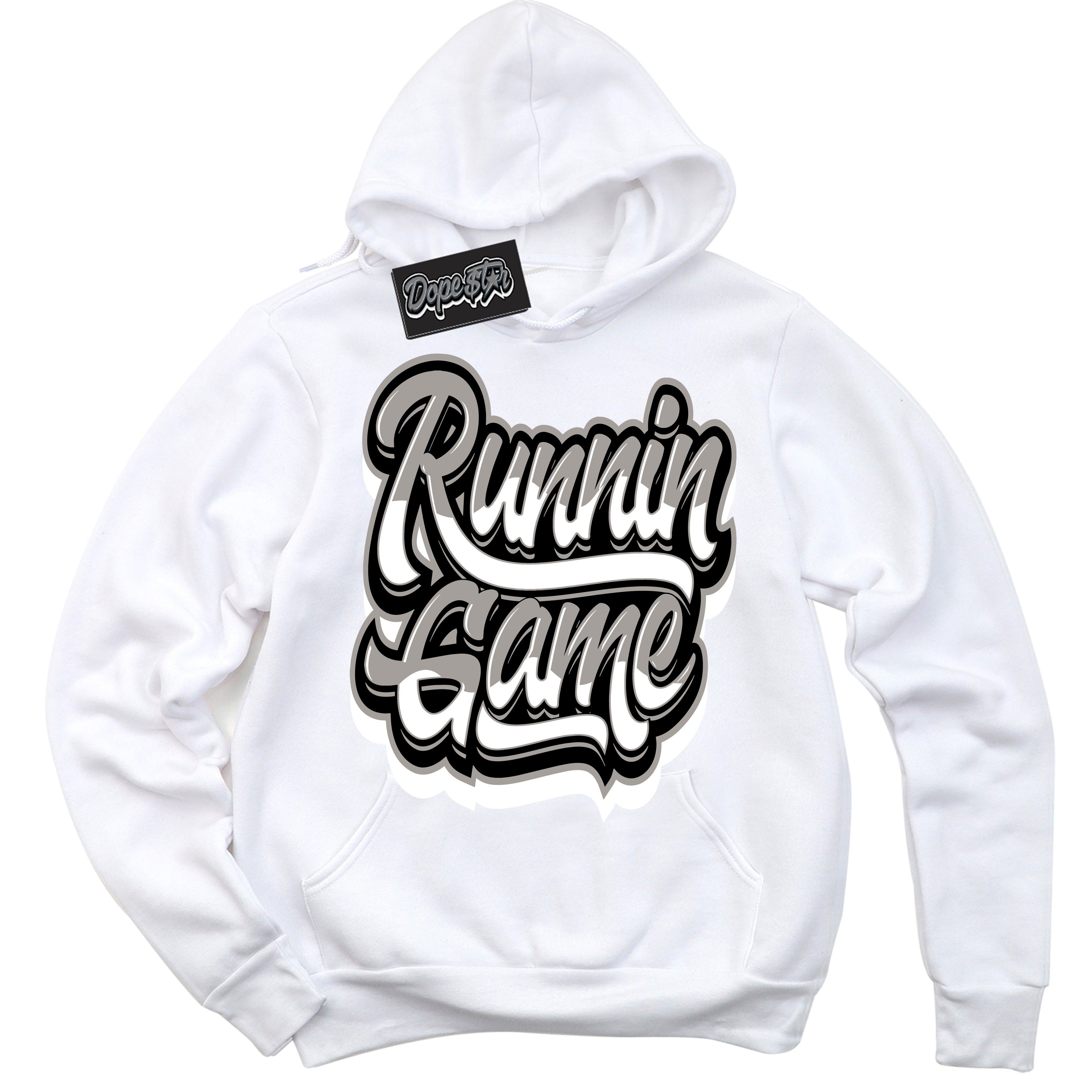 Cool White Hoodie with “Running Game” design that Perfectly Matches Satin Shadow 1s Jordans.