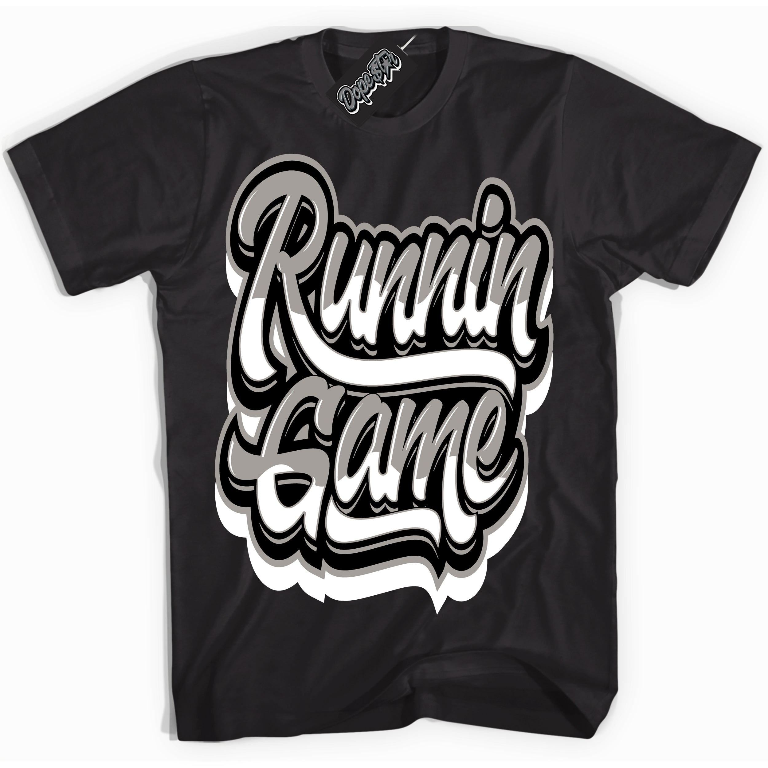 Cool Black Shirt with “Running Game” design that perfectly matches the Satin Shadow 1s Jordans.