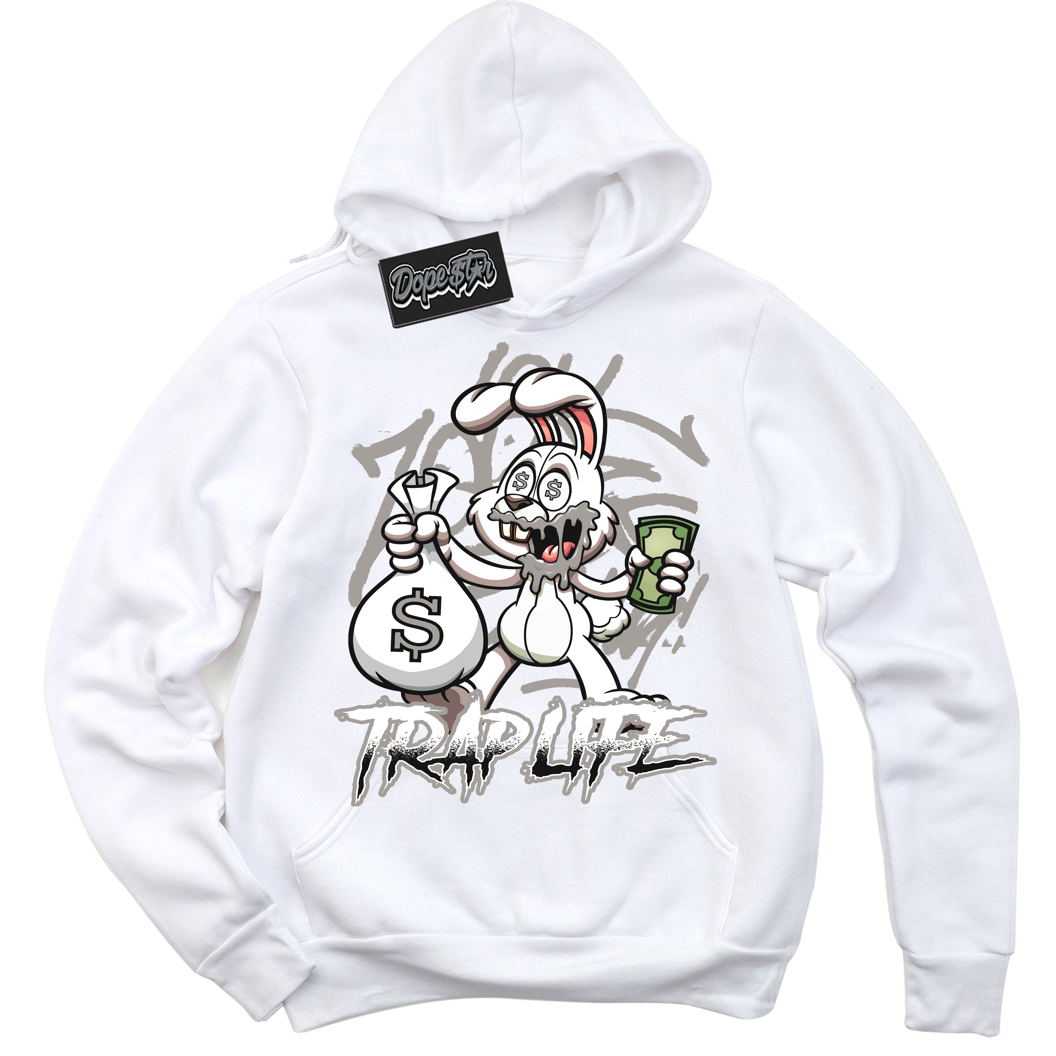 Cool White Hoodie with “Trap Rabbit” design that Perfectly Matches Satin Shadow 1s Jordans.