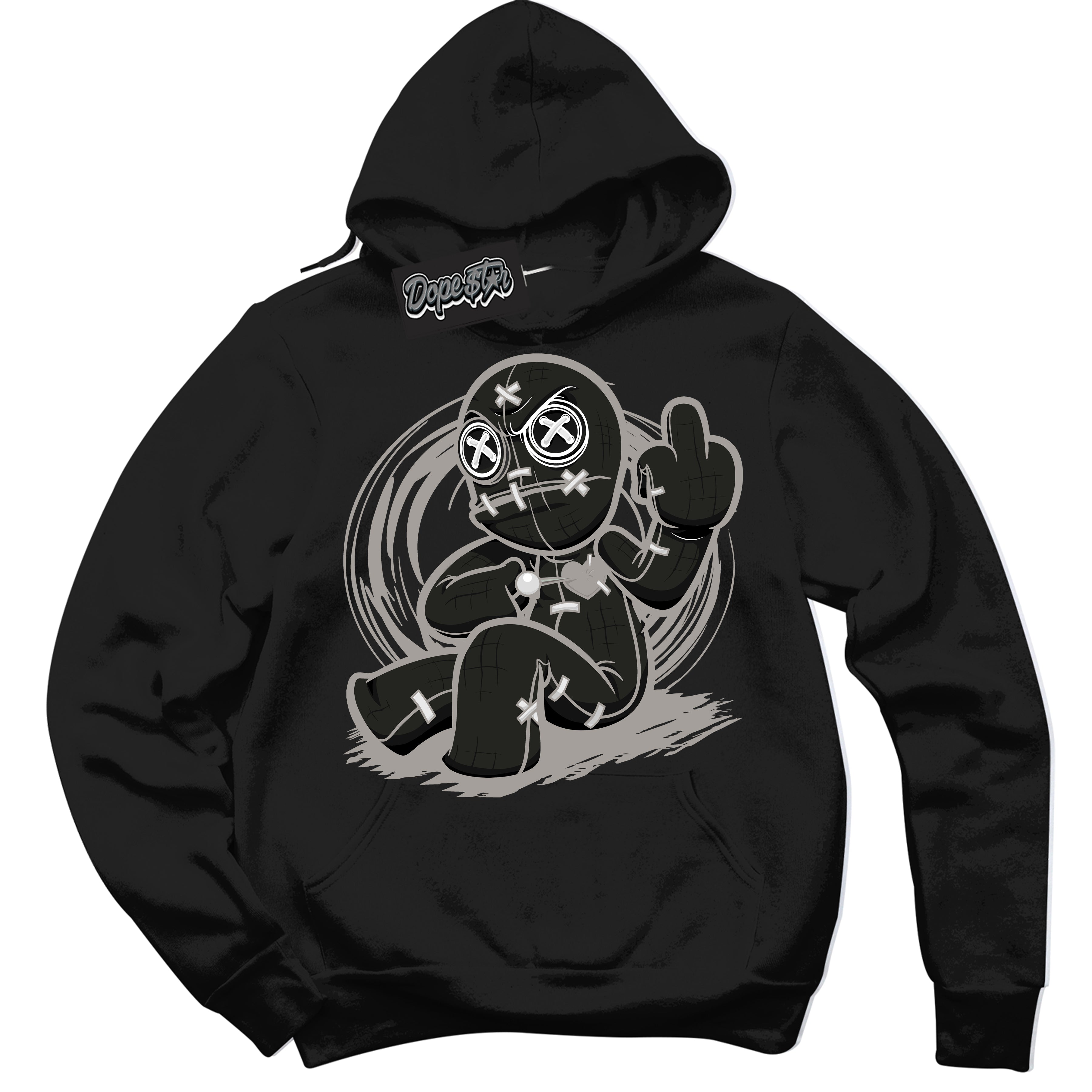 Cool Black Hoodie with “Voodoo Doll” design that Perfectly Matches Satin Shadow 1s Jordans.