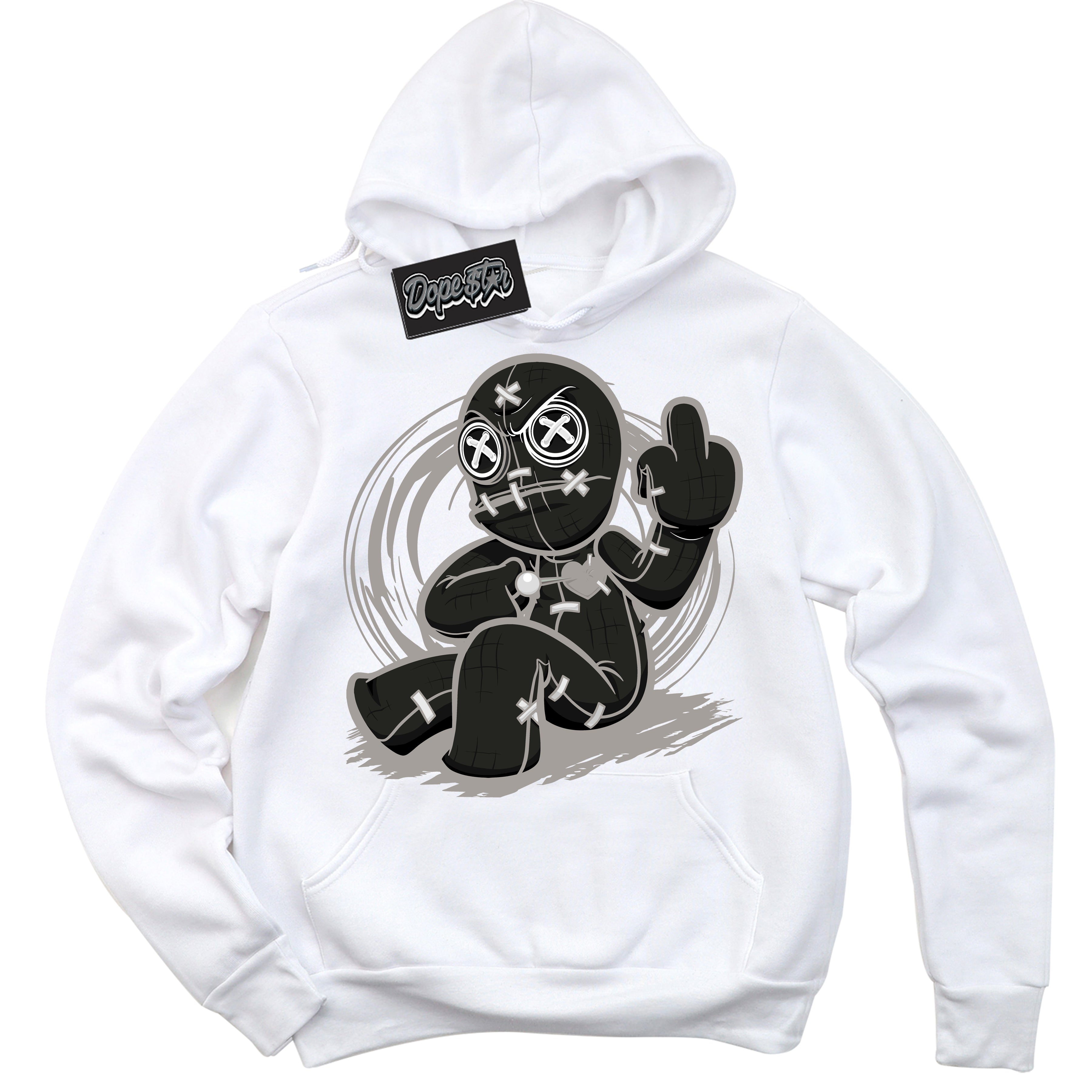 Cool White Hoodie with “Voodoo Doll” design that Perfectly Matches Satin Shadow 1s Jordans.