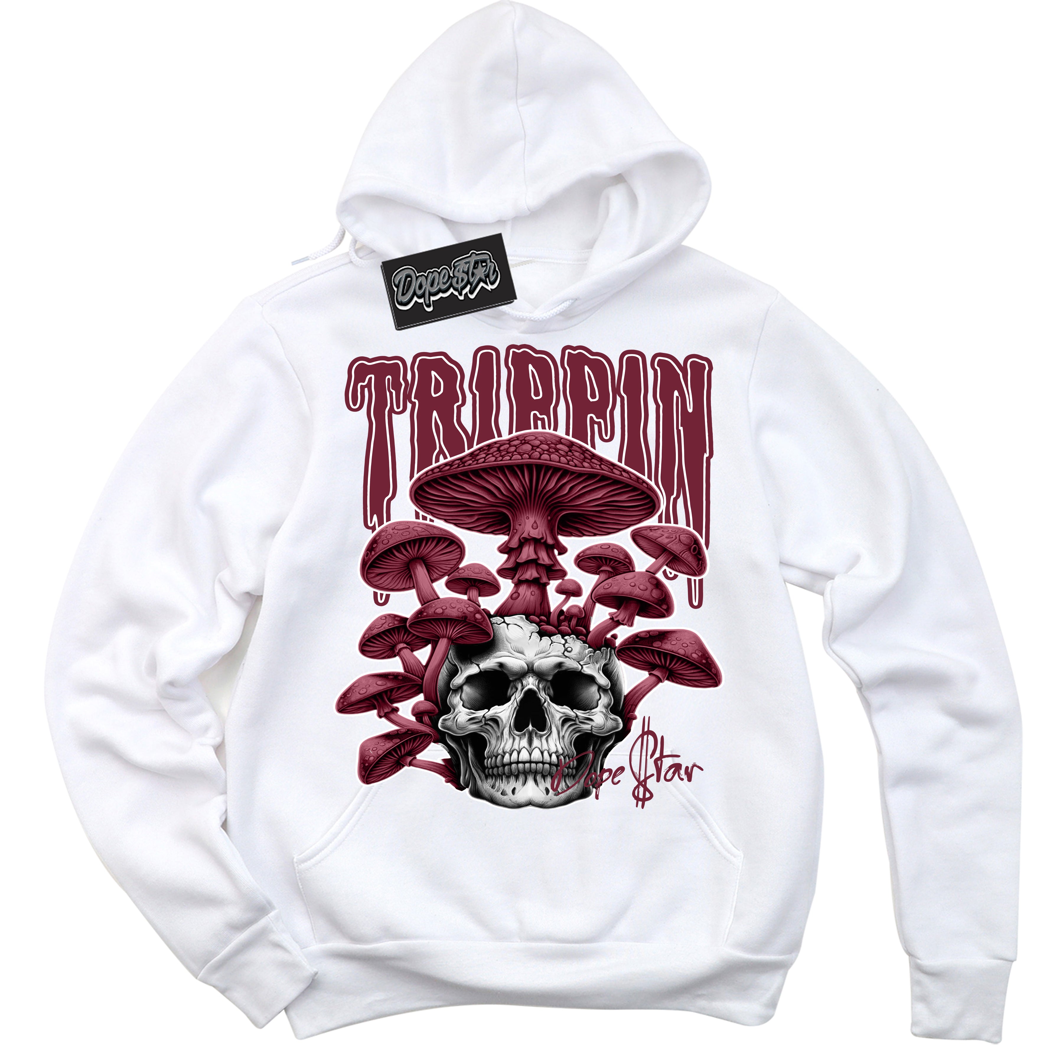 Cool White Hoodie with “Trippin” design that Perfectly Matches Team Red 1s Sneakers.