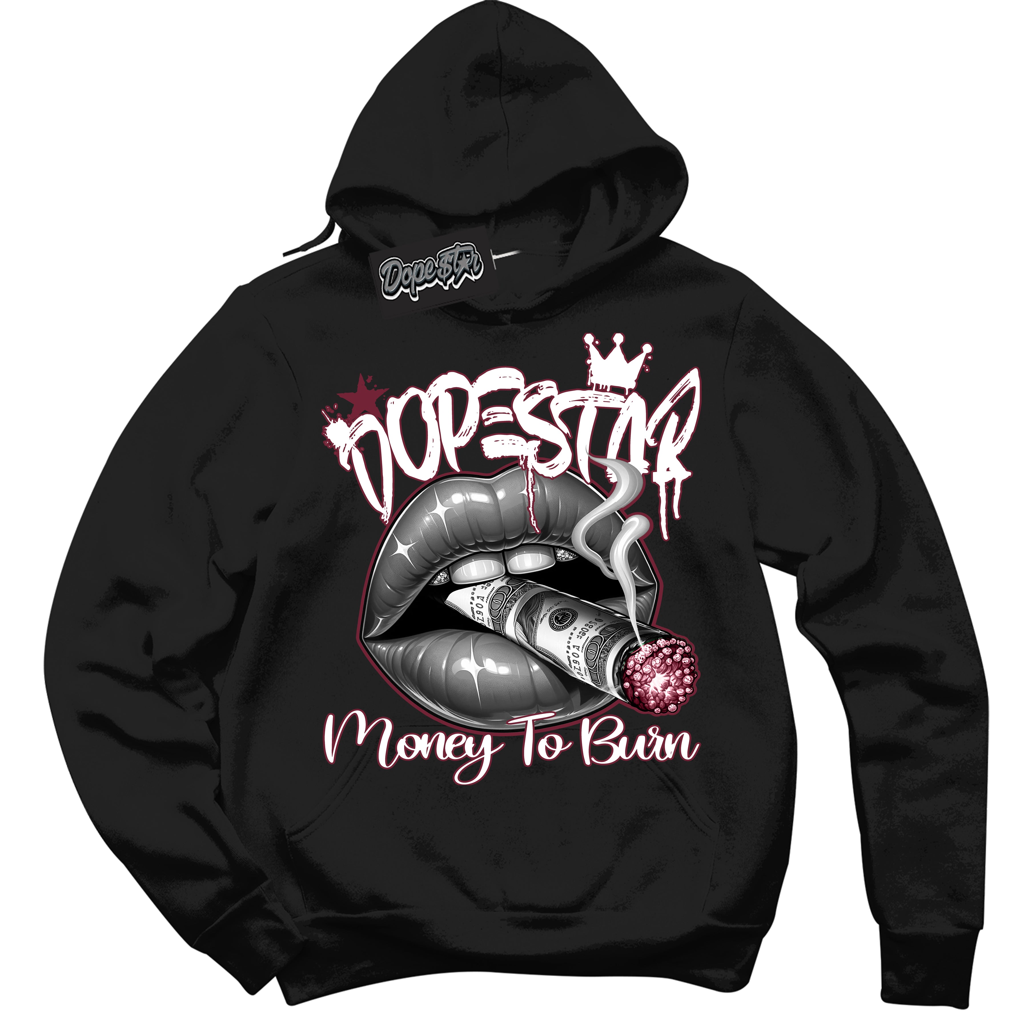 Cool Black Hoodie with “ Money To Burn ”  design that Perfectly Matches Team Red 1s Sneakers.