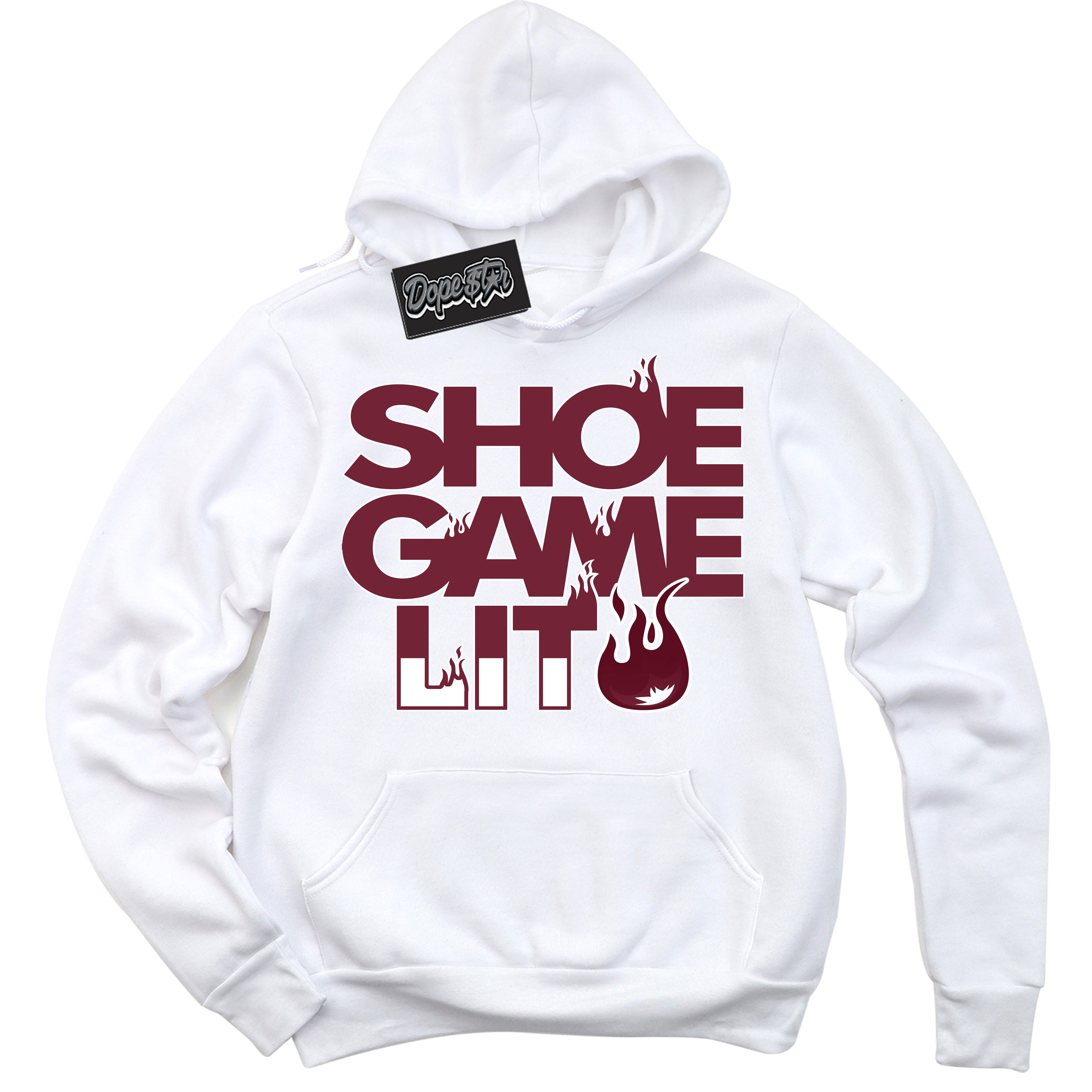 Cool White Hoodie with “ Shoe Game Lit '' design that Perfectly Matches  Team Red 1s Sneakers.