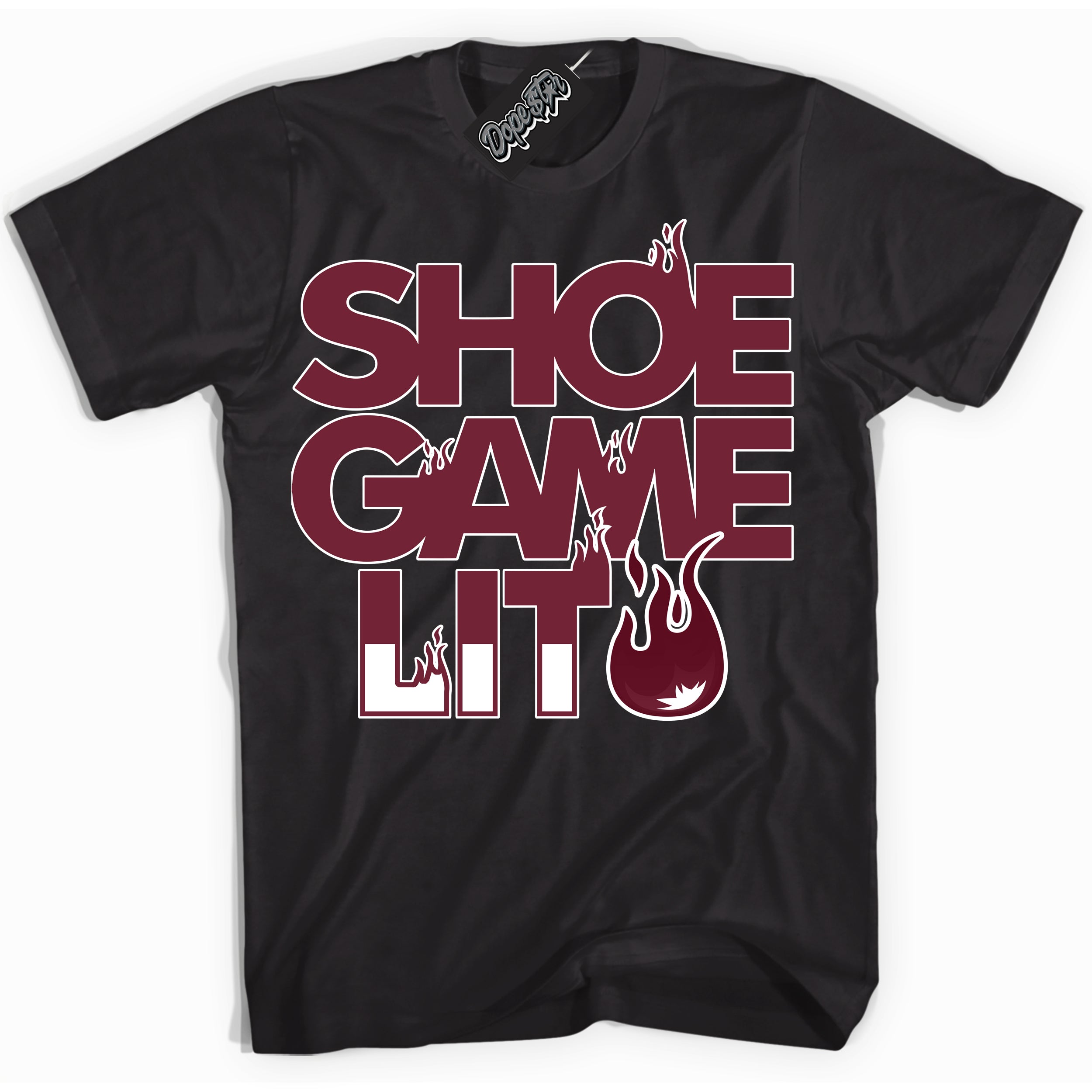 Cool Black Shirt with “ Shoe Game Lit ” design that perfectly matches Team Red 1s Sneakers.