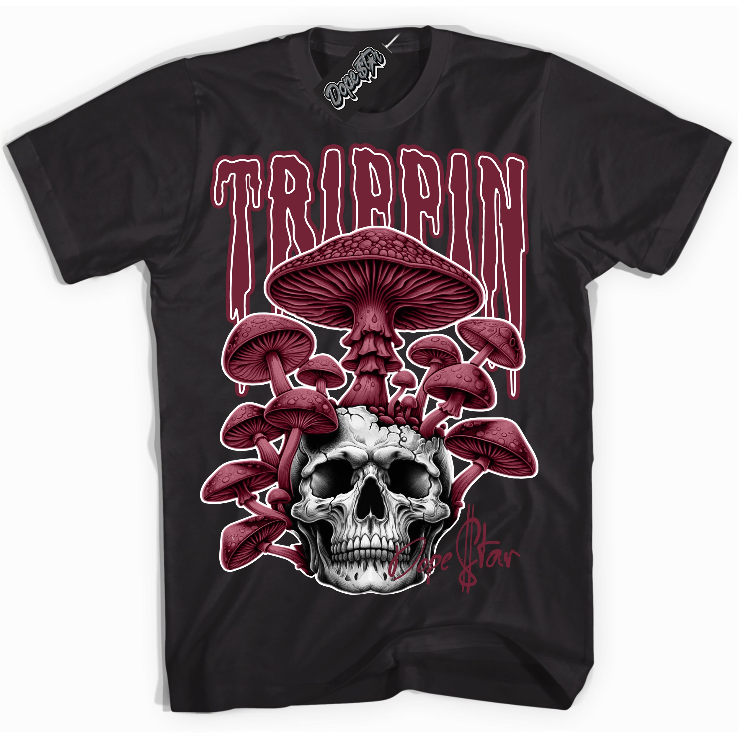 Cool Black Shirt with “Trippin” design that perfectly matches the Team Red 1s Sneakers.