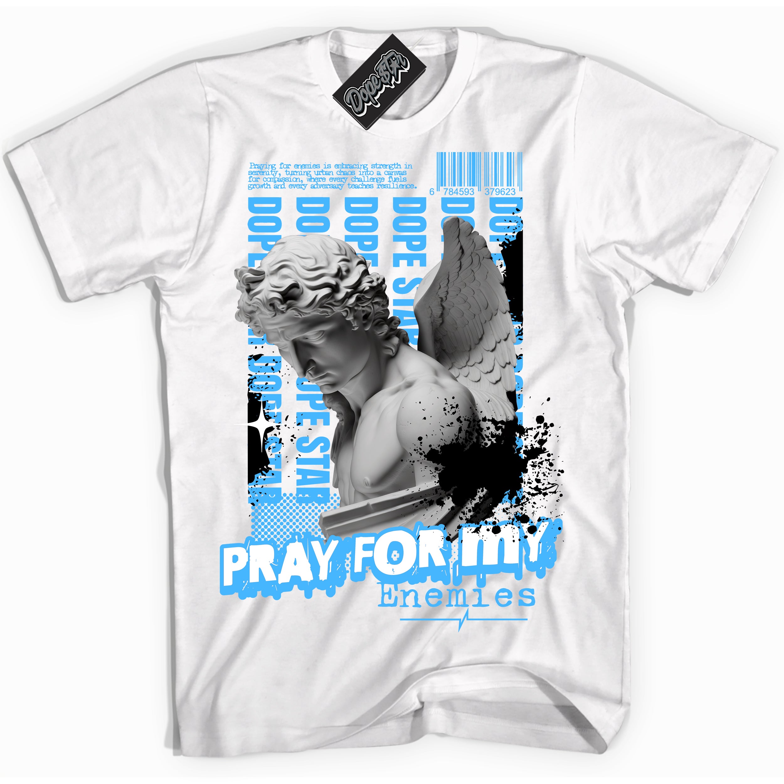 Cool White Shirt with “ Pray Enemies” design that perfectly matches UNC Toe 1s Sneakers.