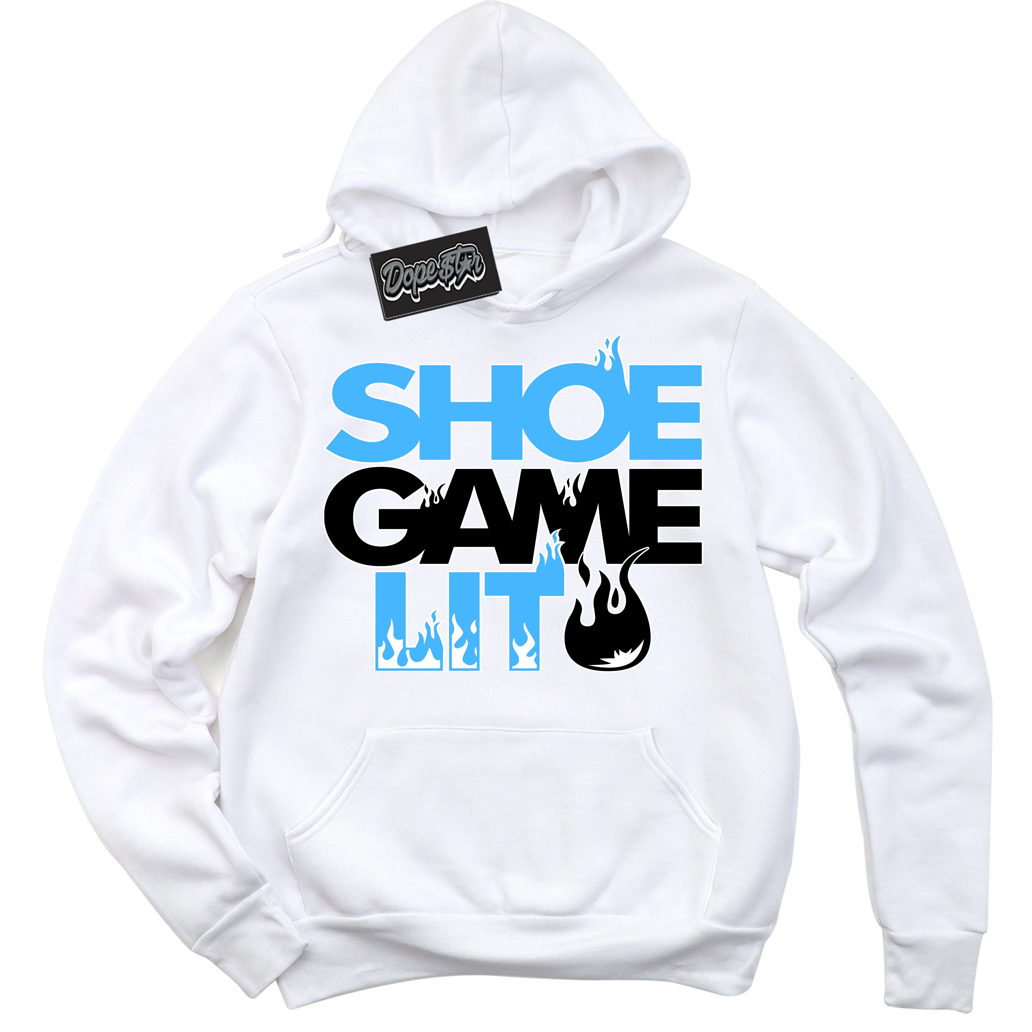 Cool White Hoodie with “ Shoe Game Lit '' design that Perfectly Matches  UNC Toe 1s Sneakers.