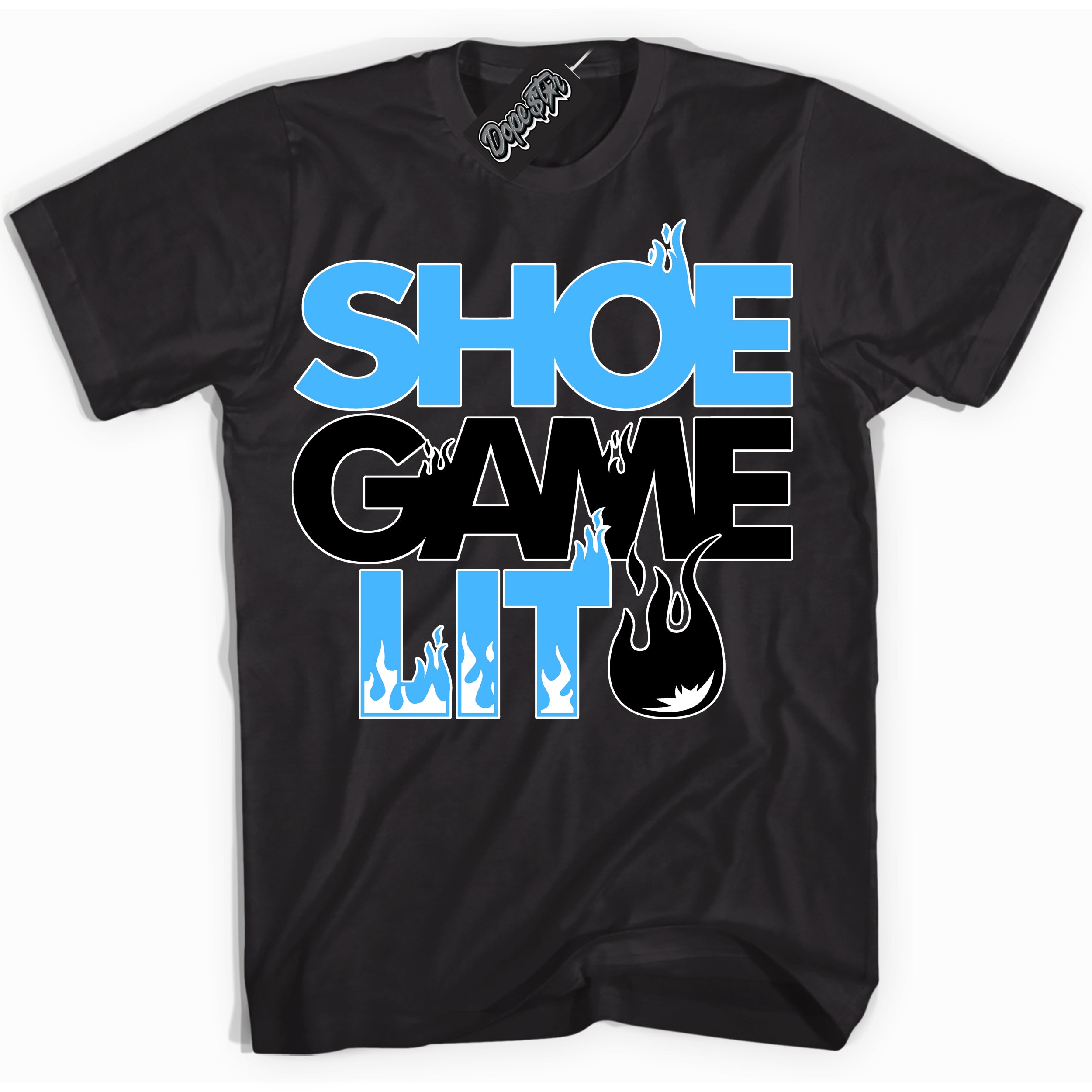 Cool Black Shirt with “ Shoe Game Lit ” design that perfectly matches UNC Toe 1s Sneakers.