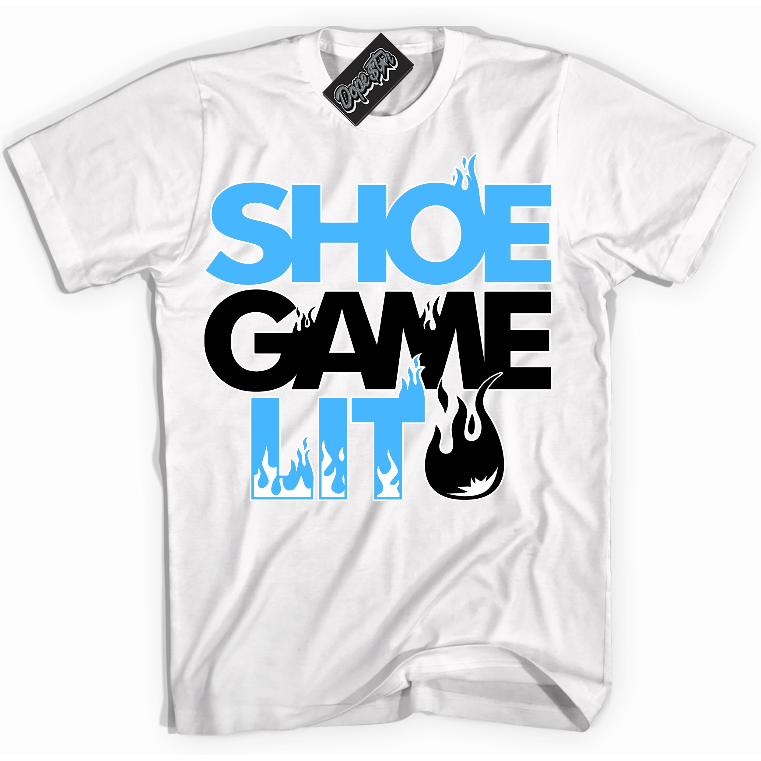 Cool White Shirt with “ Shoe Game Lit ” design that perfectly matches UNC Toe 1s Sneakers.