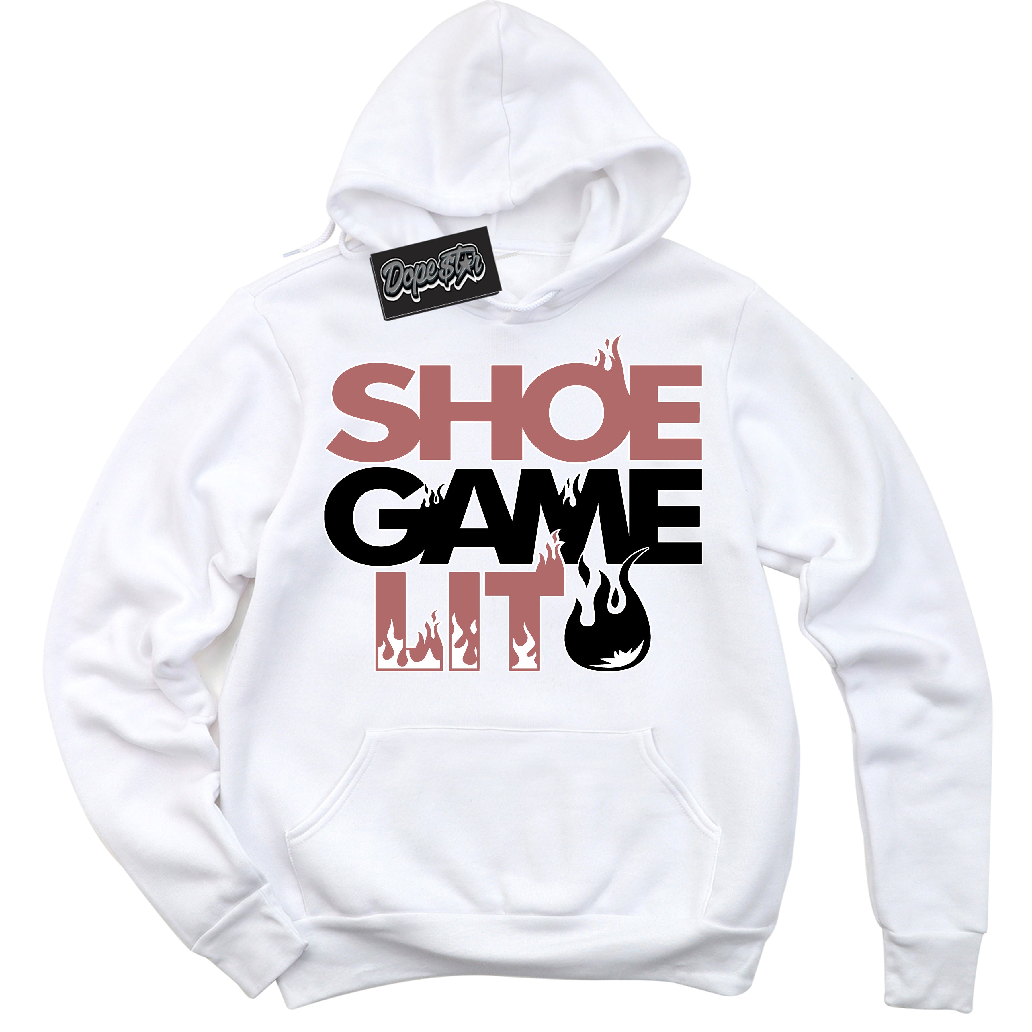 Cool White Hoodie with “ Shoe Game Lit '' design that Perfectly Matches  Golf Rust Pink 1s Sneakers.