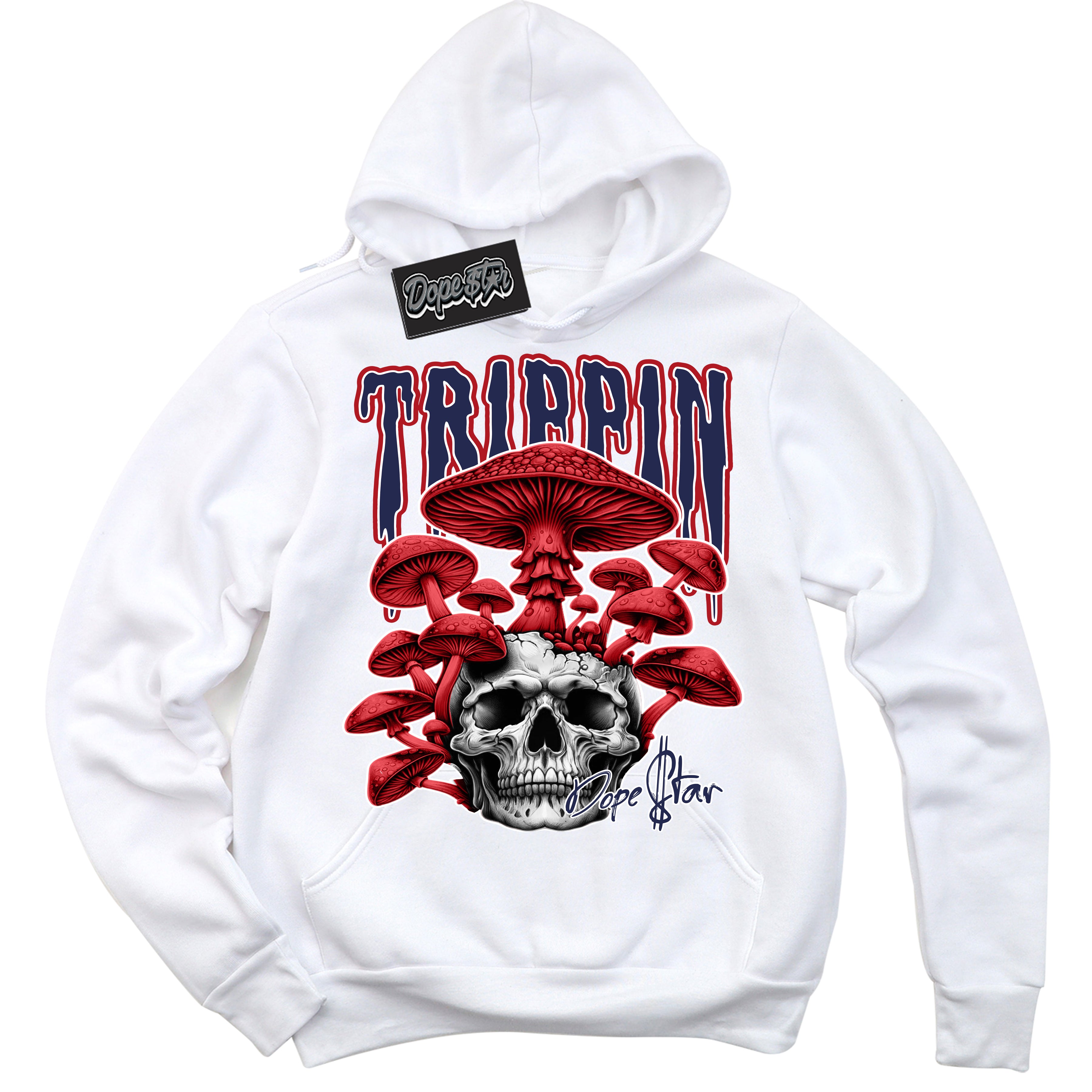 Cool White Hoodie with “Trippin” design that Perfectly Matches Golf USA 1s Sneakers.