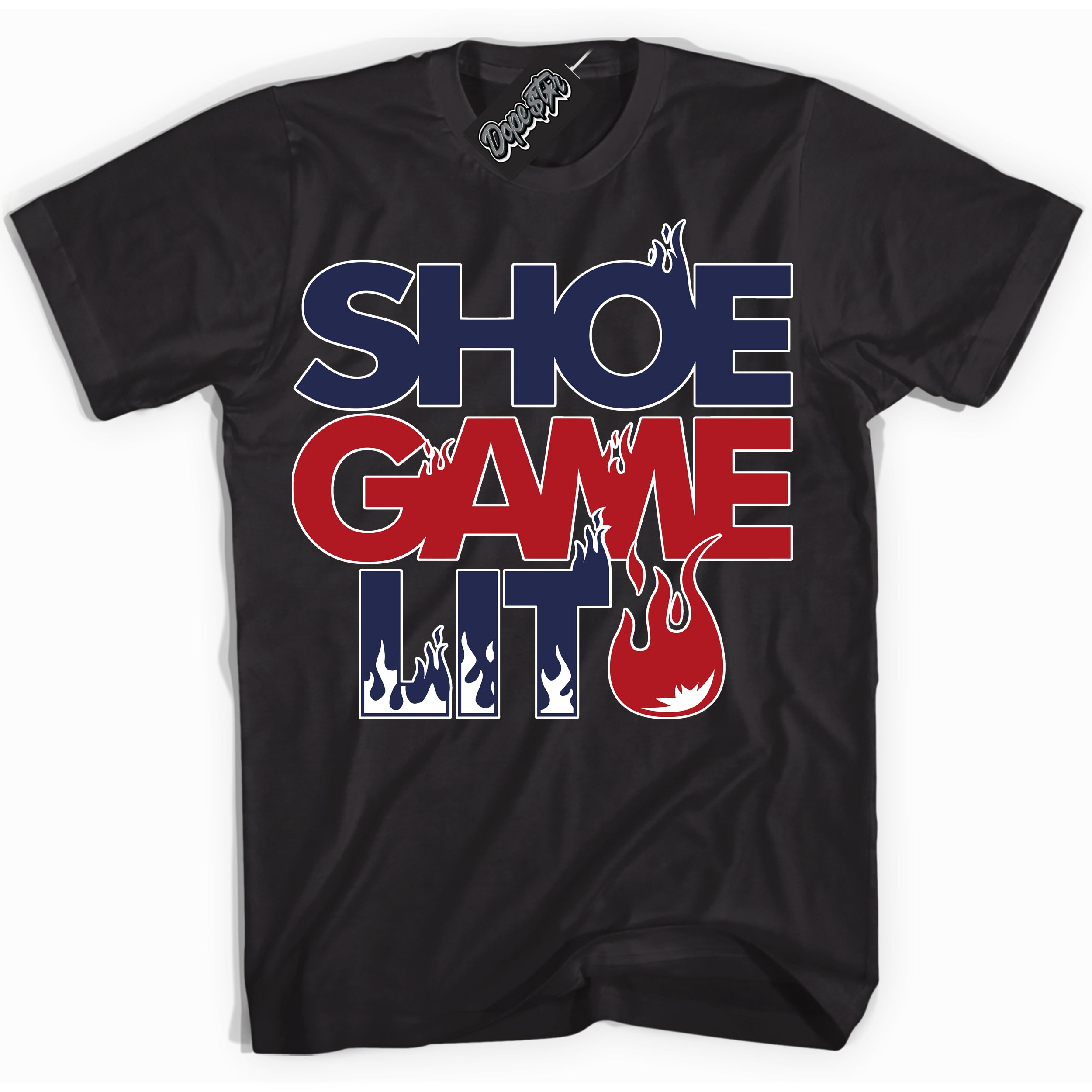 Cool Black Shirt with “ Shoe Game Lit ” design that perfectly matches Golf USA 1s Sneakers.