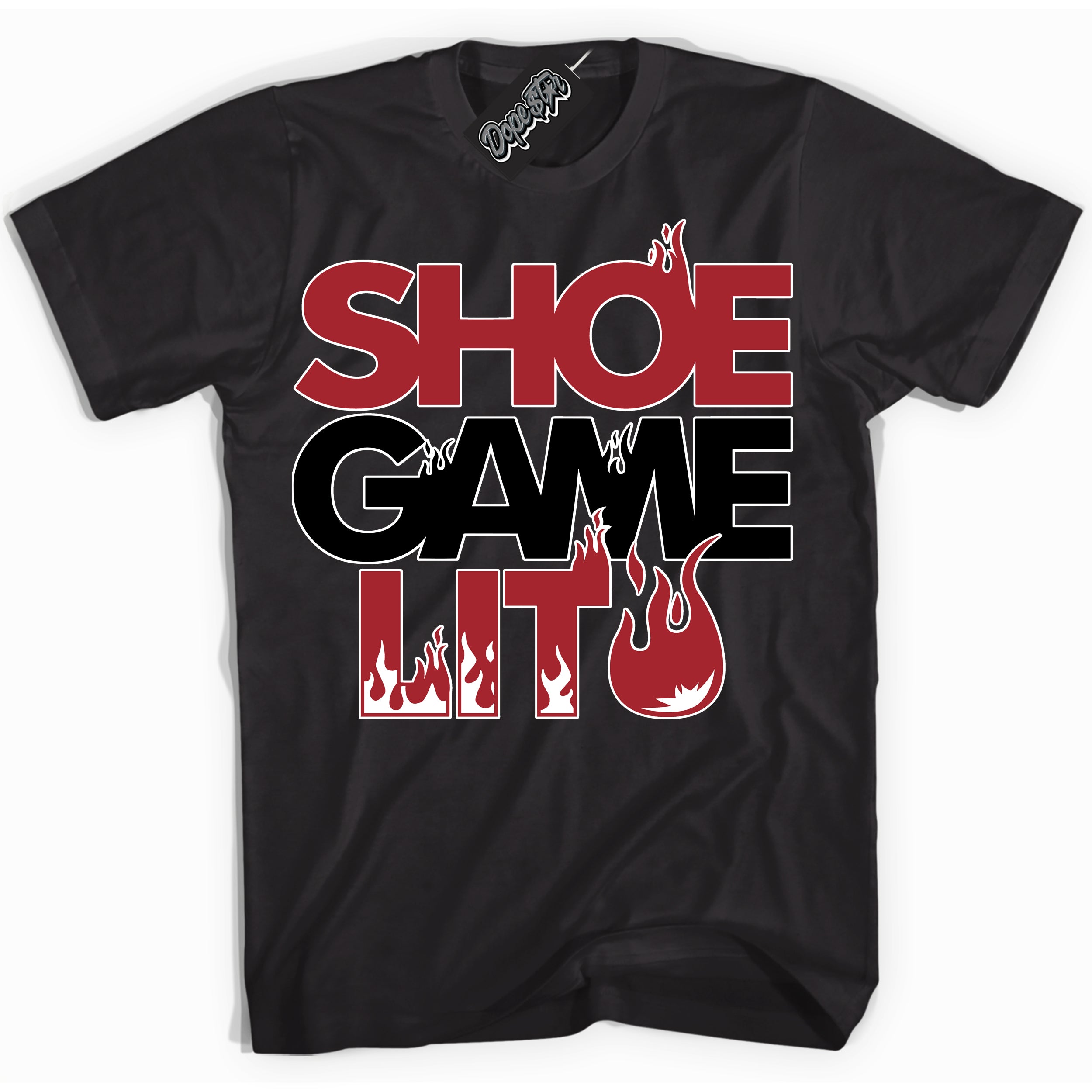 Cool Black Shirt with “ Shoe Game Lit ” design that perfectly matches Black Toe 1s Sneakers.