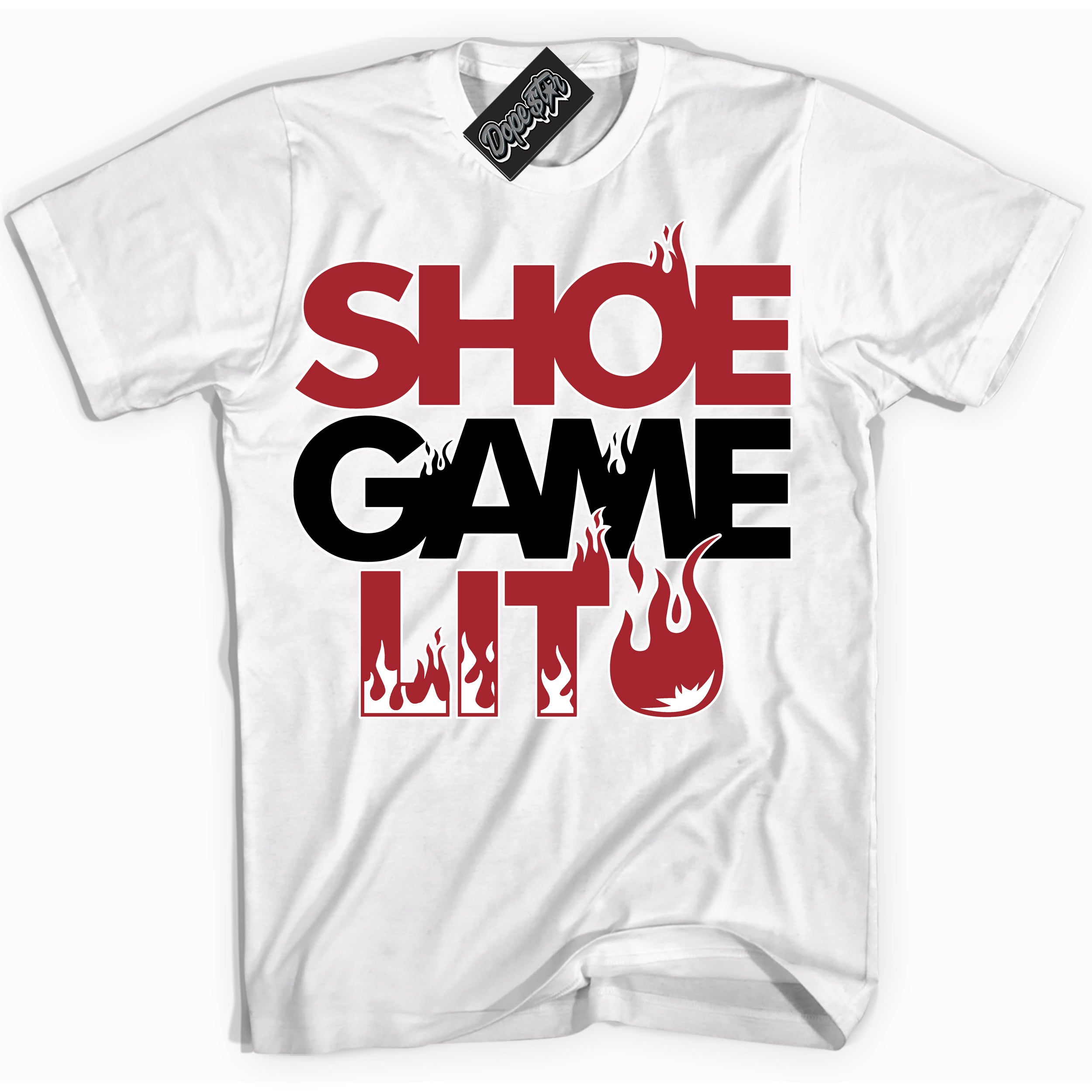 Cool White Shirt with “ Shoe Game Lit ” design that perfectly matches Black Toe 1s Sneakers.