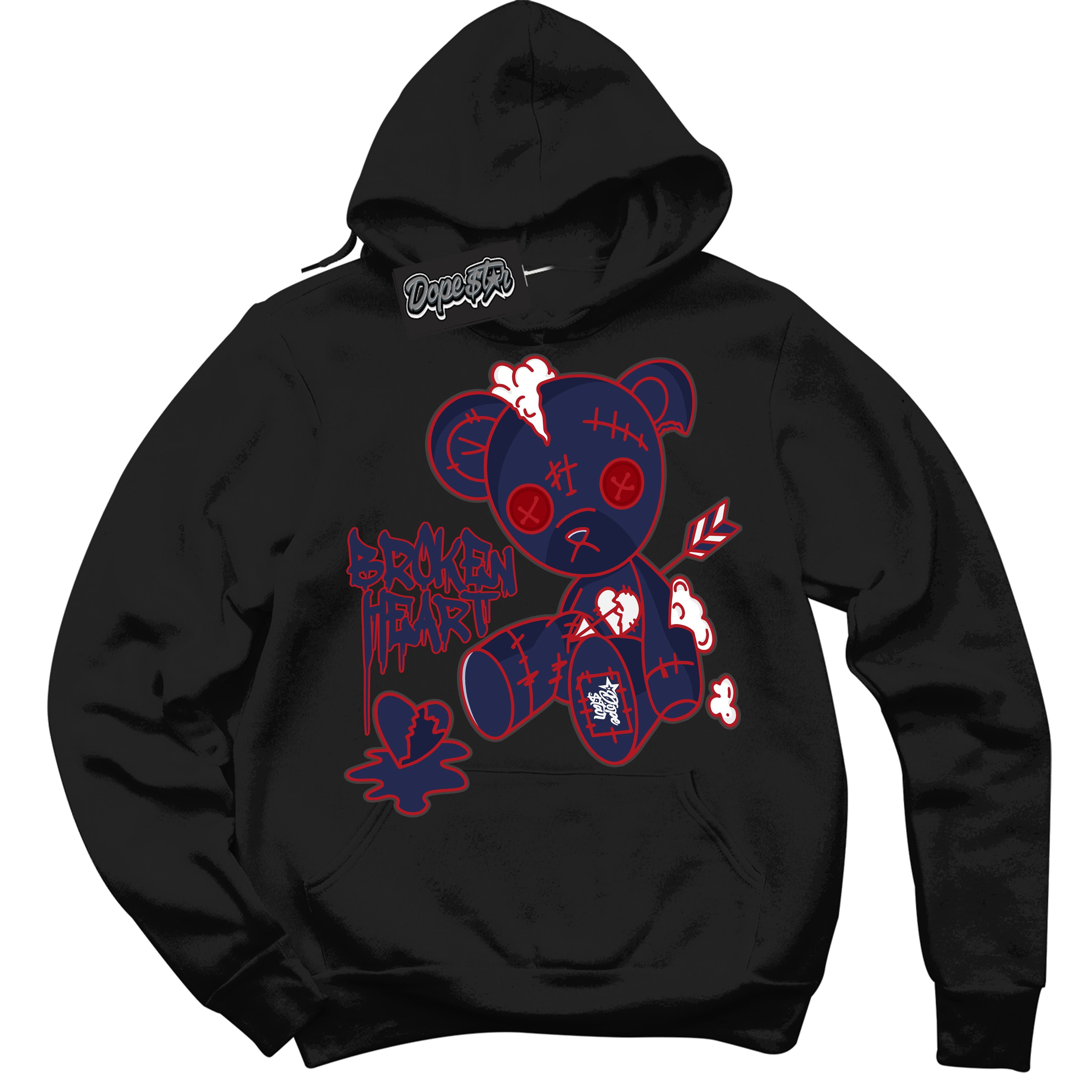 Cool Black Hoodie with “Broken Heart Bear” design that Perfectly Matches Howard University 1s Jordans.