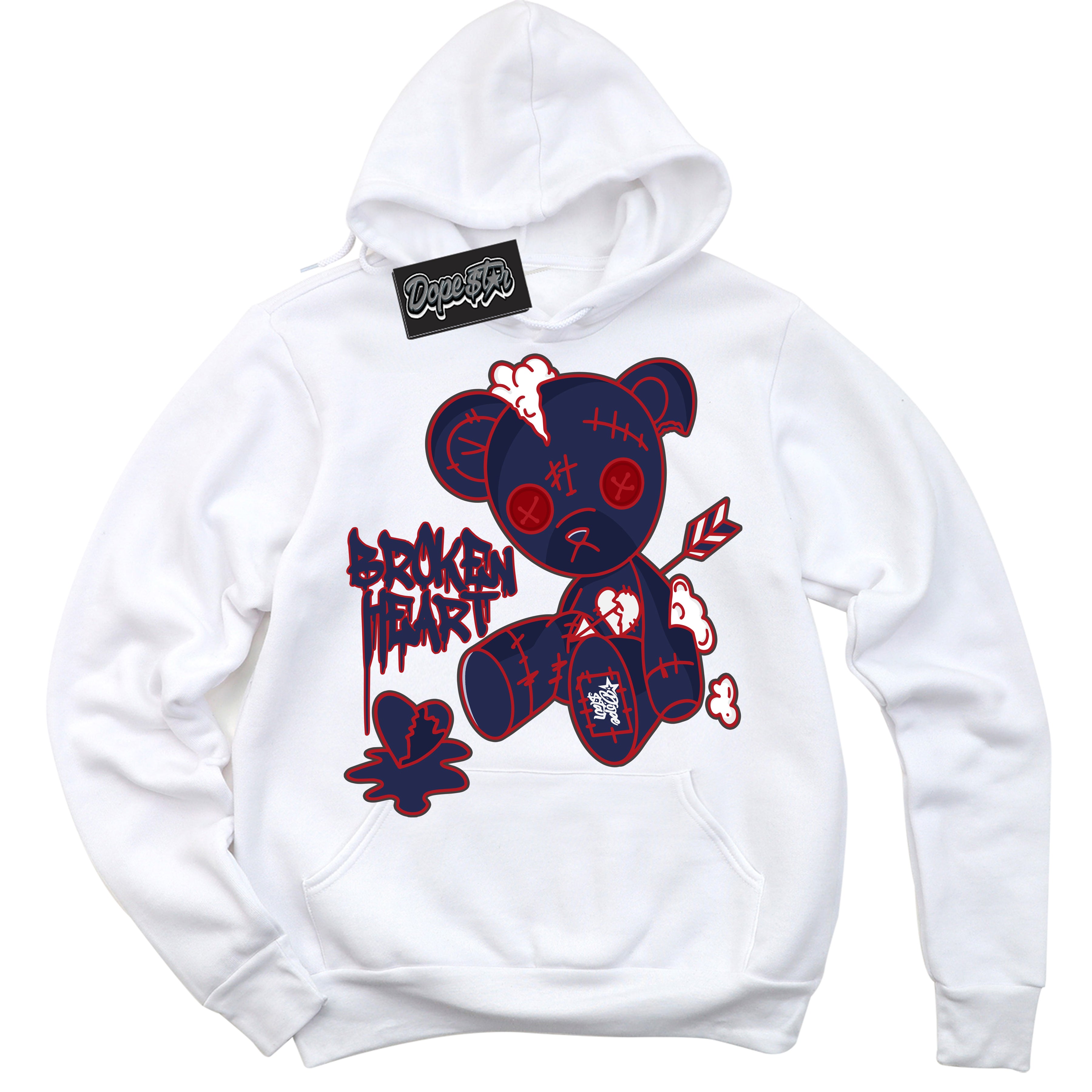 Cool White Hoodie with “Broken Heart Bear” design that Perfectly Matches Howard University 1s Jordans.