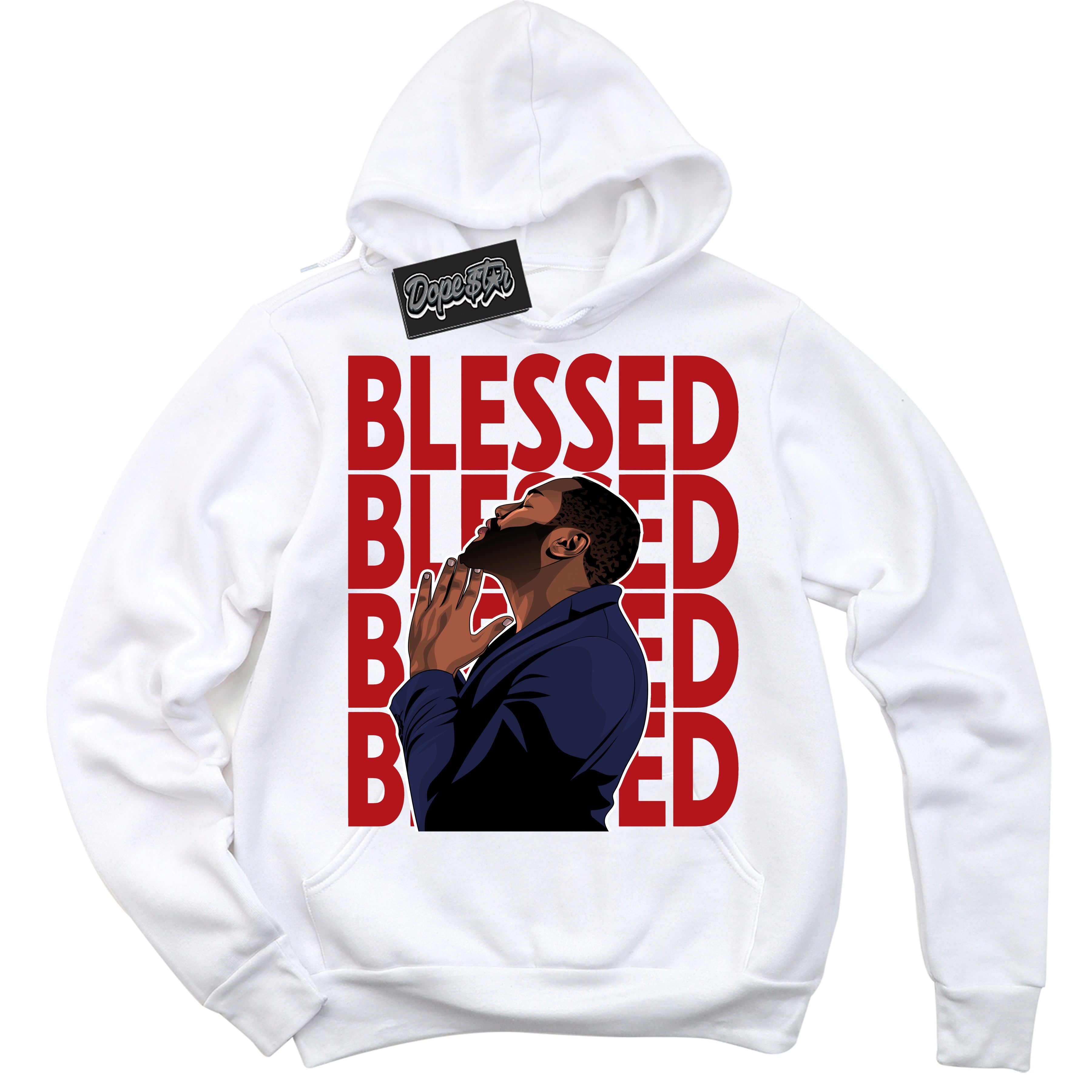 Cool White Hoodie with “God Blessed” design that Perfectly Matches Howard University 1s Jordans.