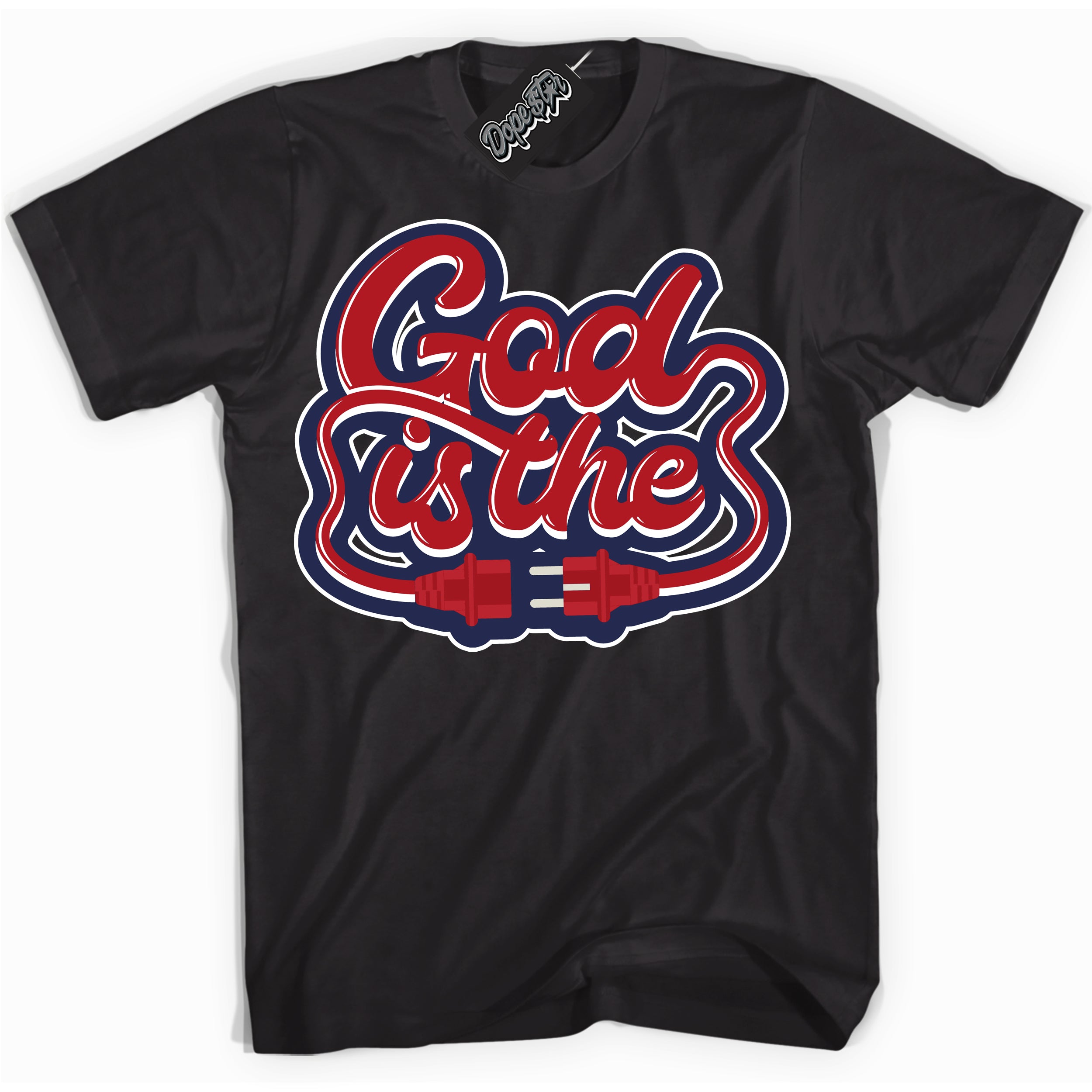 Cool Black Shirt with “God Is The” design that perfectly matches the Howard University 1s Jordans.