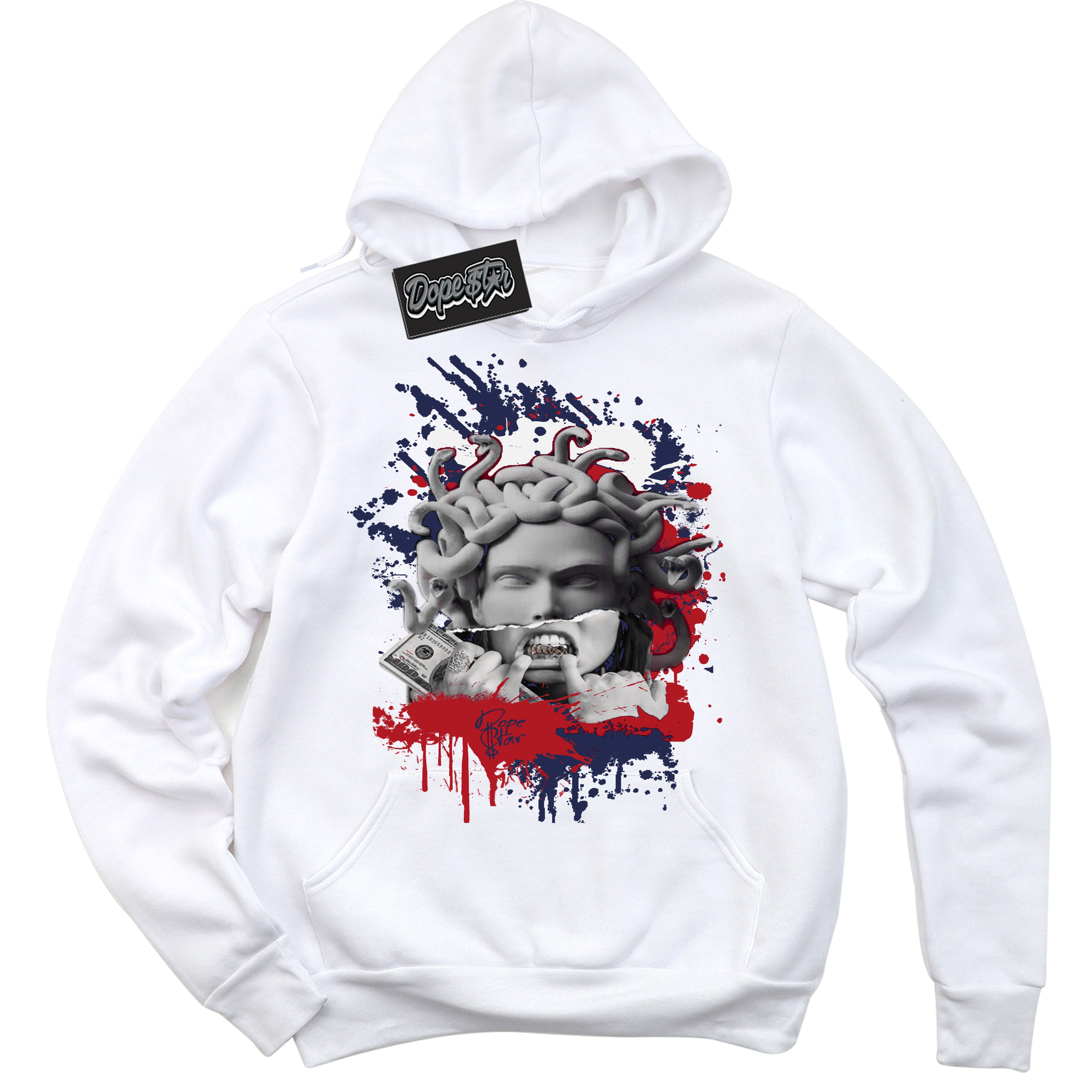 Cool White Hoodie with “Medusa” design that Perfectly Matches Howard University 1s Jordans.