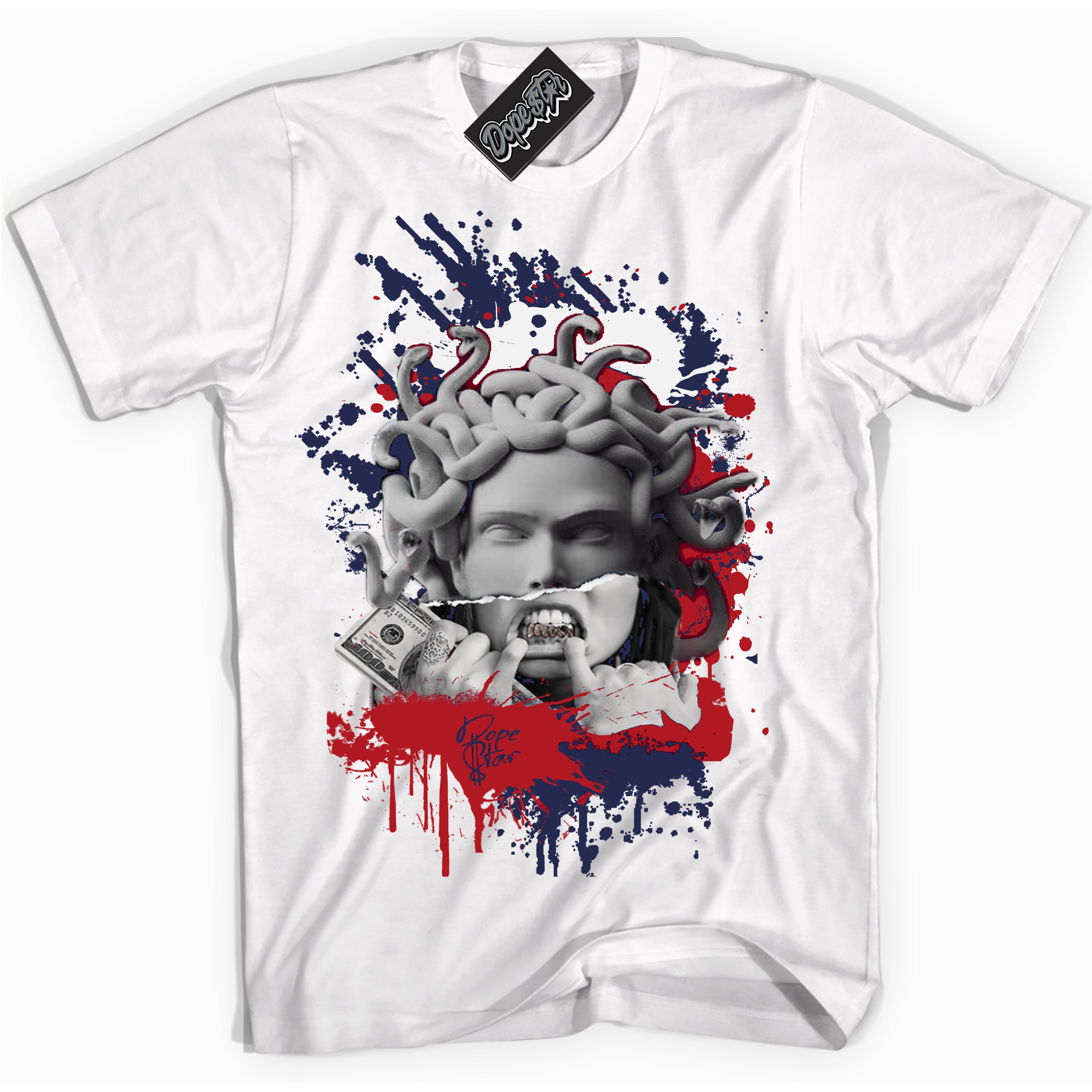 Cool White Shirt with “Medusa” design that perfectly matches the Howard University 1s Jordans.