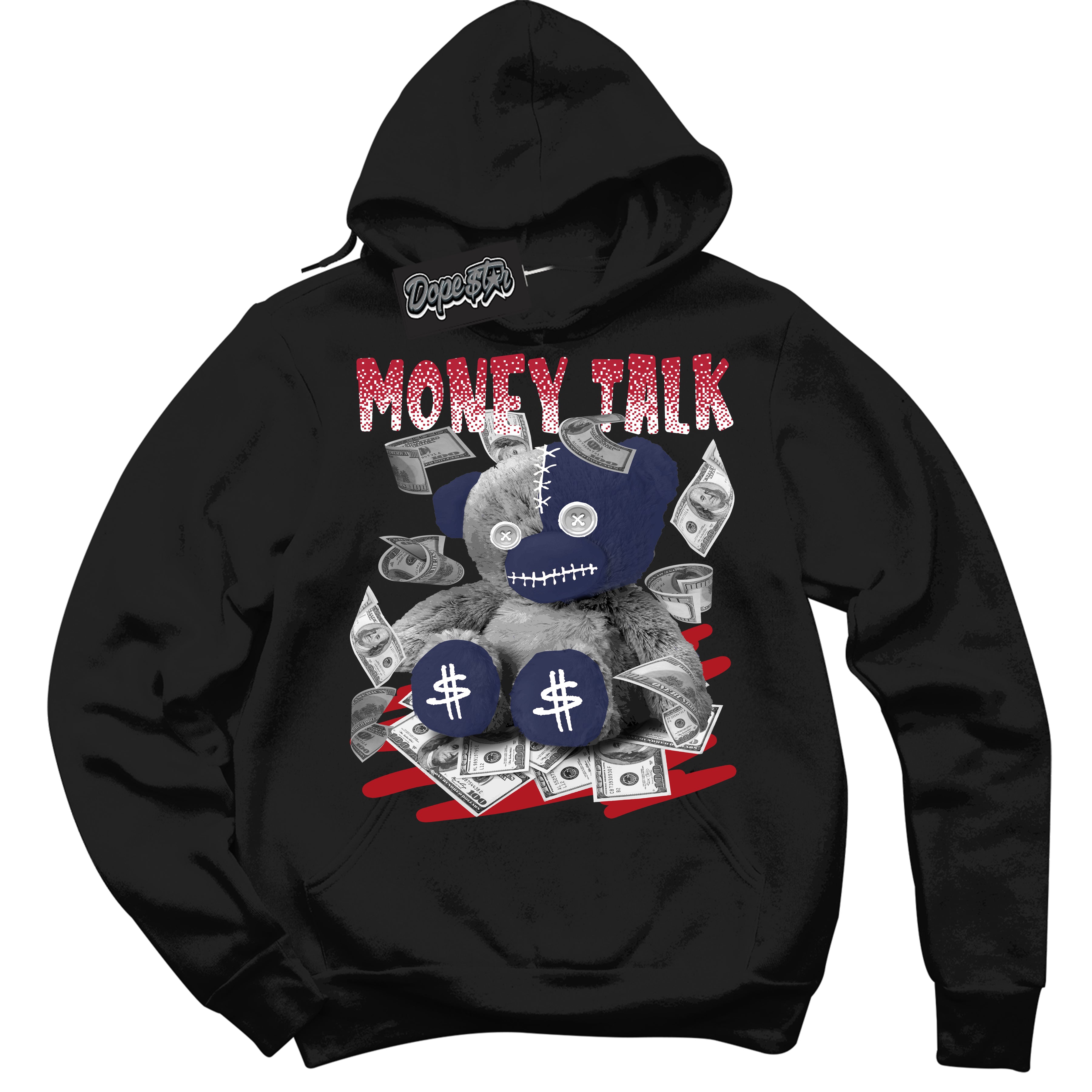 Cool Black Hoodie with “Money Talk Bear” design that Perfectly Matches Howard University 1s Jordans.