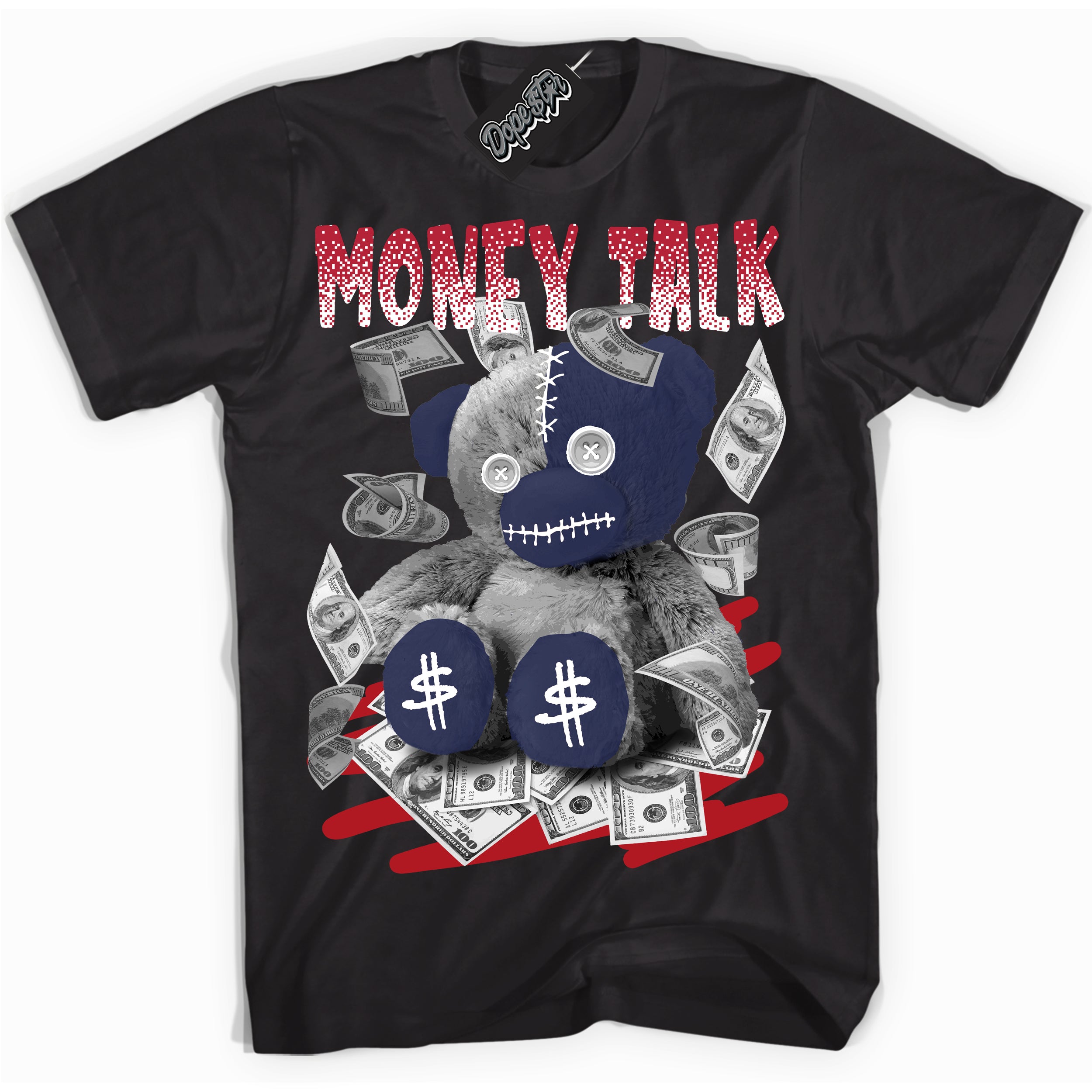 Cool Black Shirt with “Money Talk Bear” design that perfectly matches the Howard University 1s Jordans.