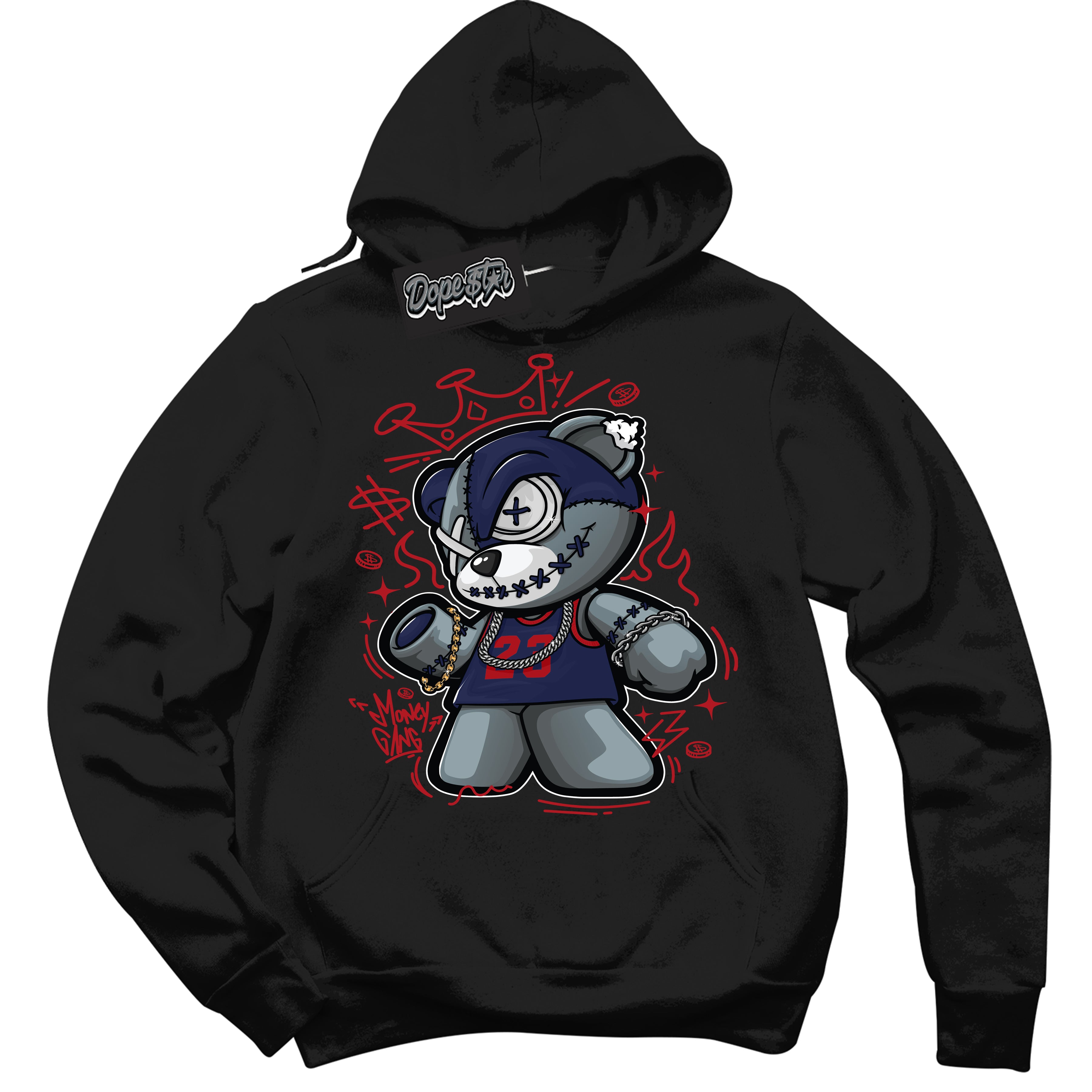 Cool Black Hoodie with “Money Gang Bear” design that Perfectly Matches Howard University 1s Jordans.