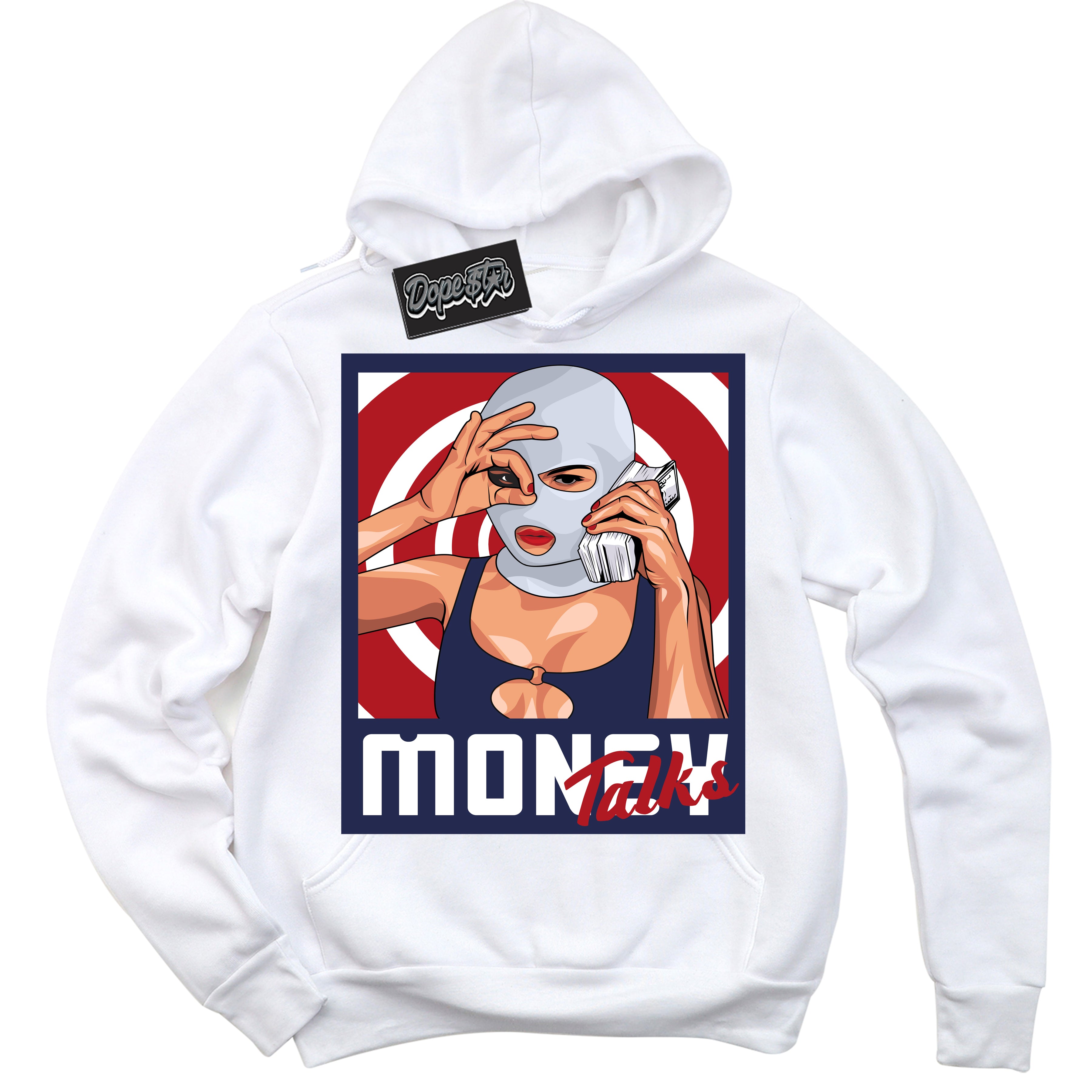 Cool White Hoodie with “Money Talks” design that Perfectly Matches Howard University 1s Jordans.