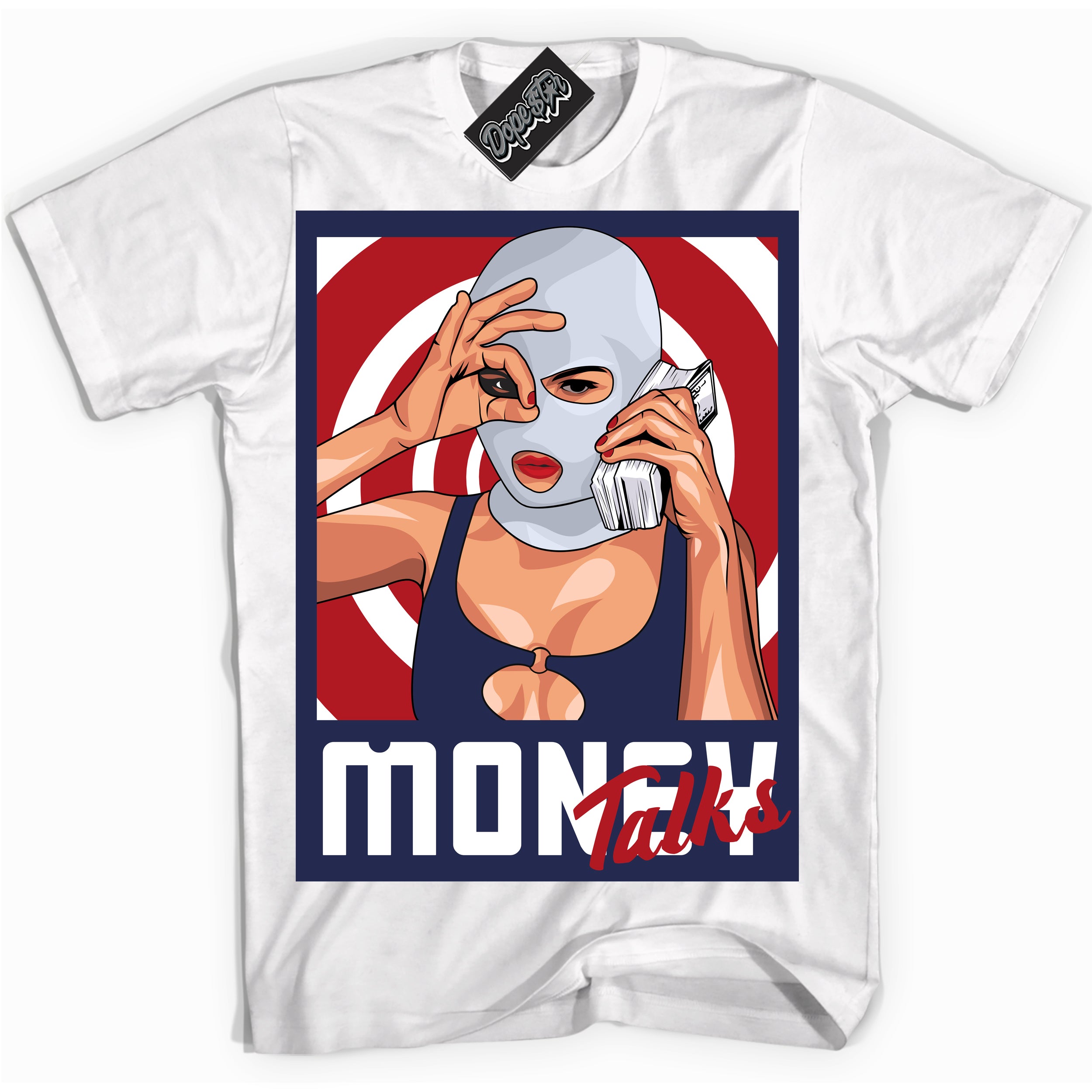 Cool White Shirt with “Money Talks” design that perfectly matches the Howard University 1s Jordans.