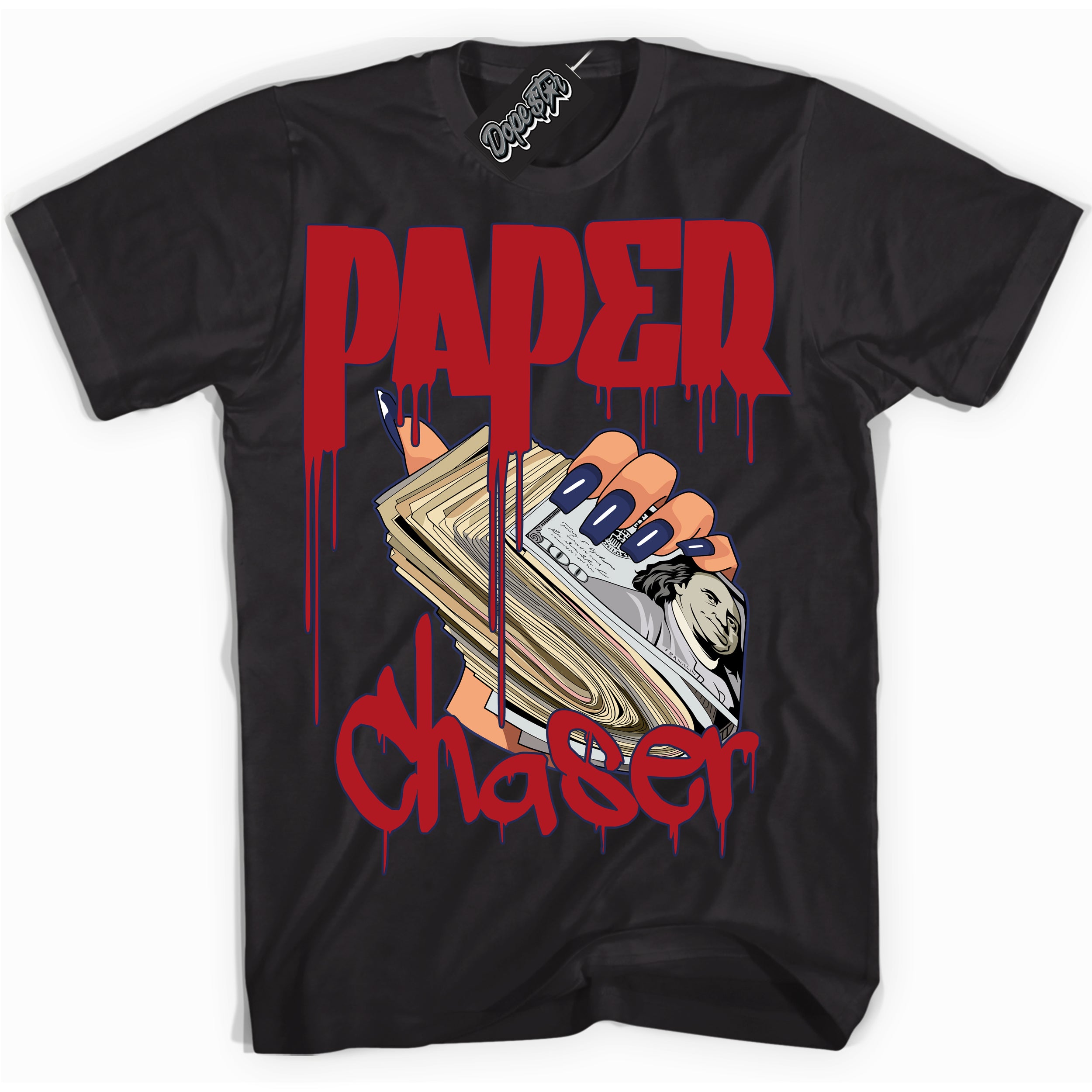 Cool Black Shirt with “Paper Chaser” design that perfectly matches the Howard University 1s Jordans.