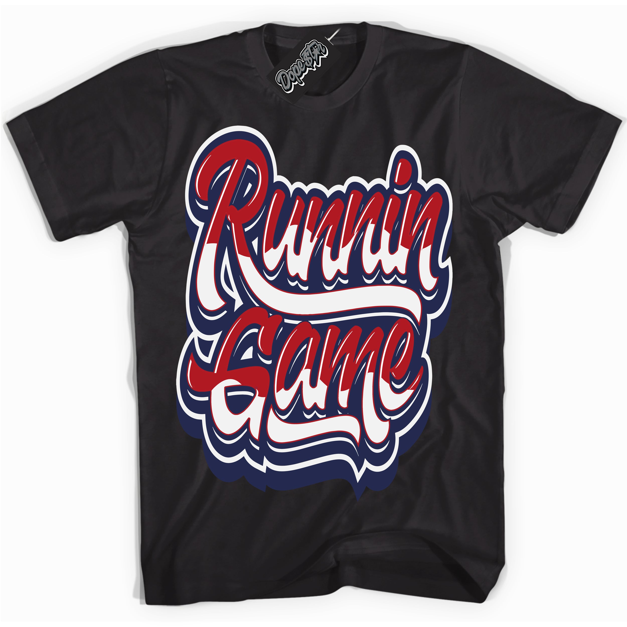 Cool Black Shirt with “Running Game” design that perfectly matches the Howard University 1s Jordans.