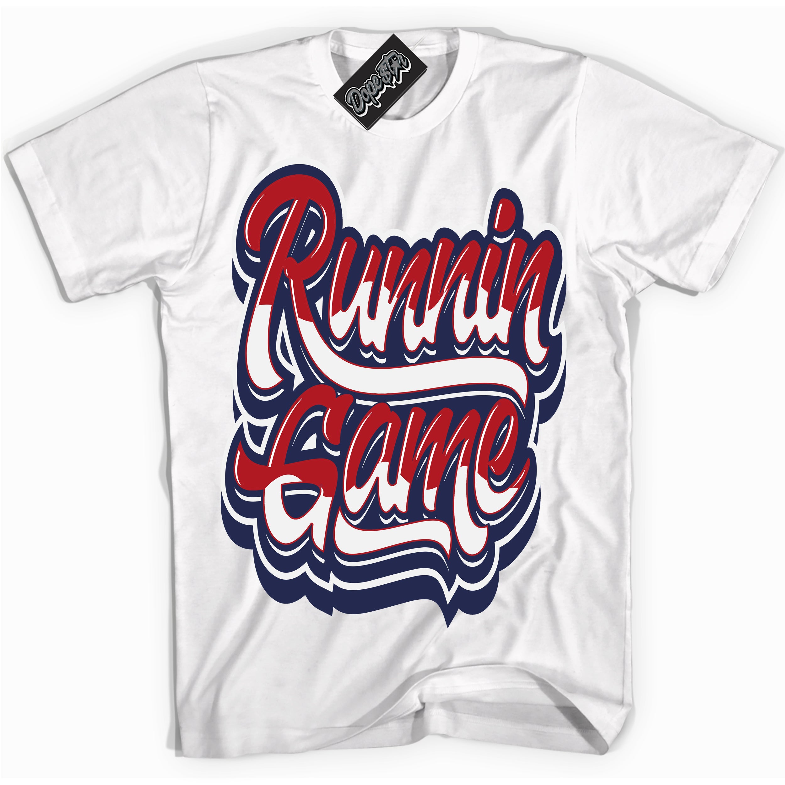 Cool White Shirt with “Running Game” design that perfectly matches the Howard University 1s Jordans.