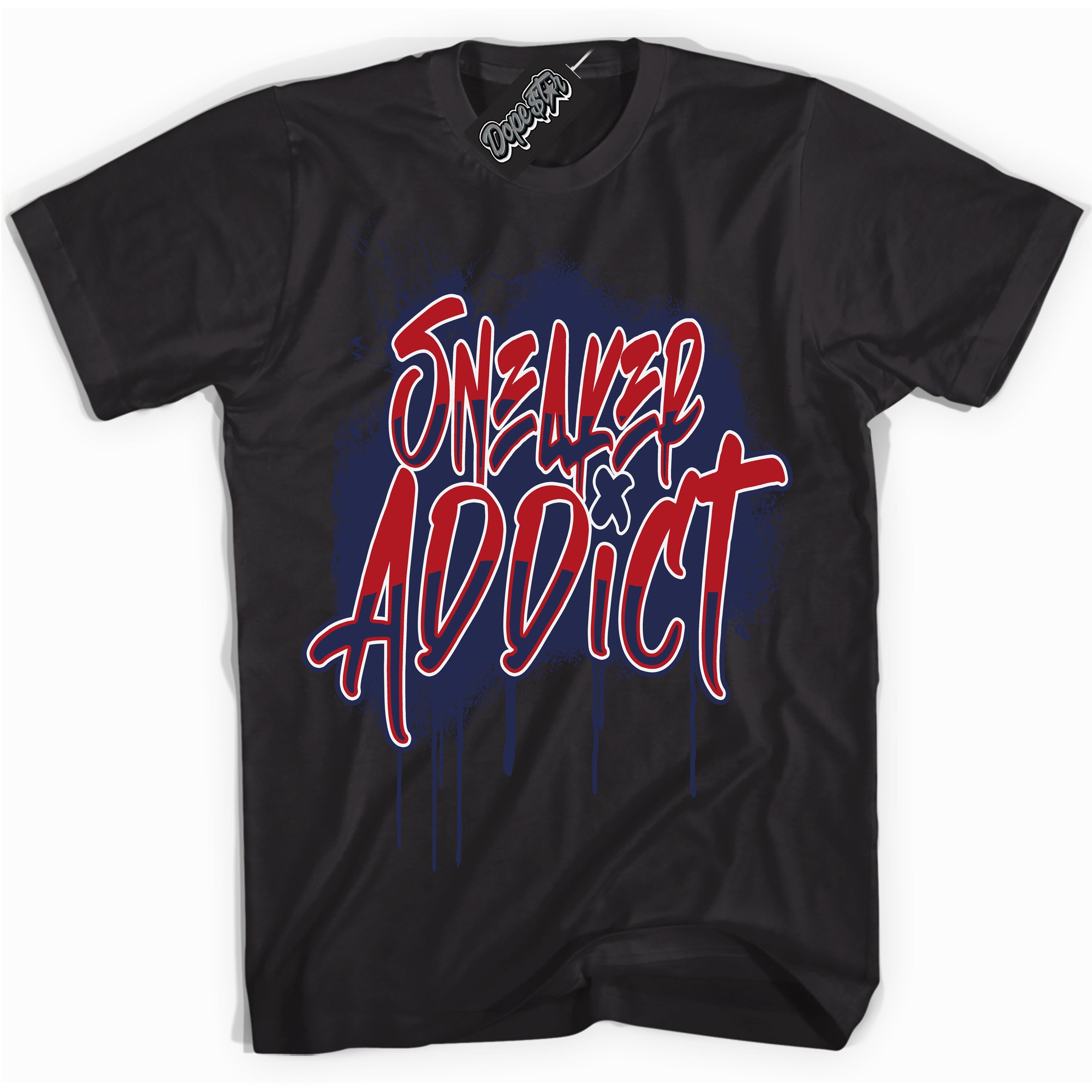 Cool Black Shirt with “Sneaker Addict” design that perfectly matches the Howard University 1s Jordans.