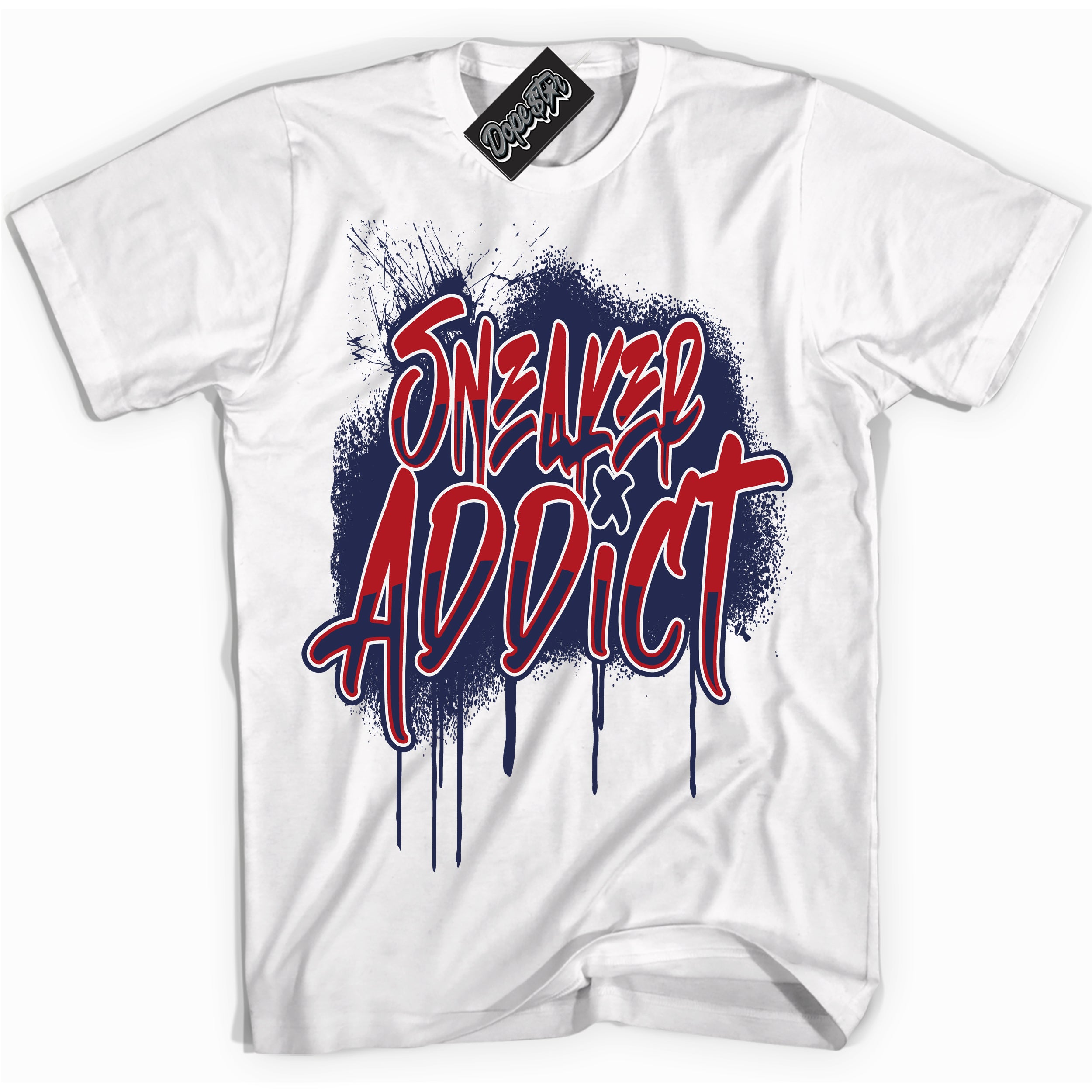 Cool White Shirt with “Sneaker Addict” design that perfectly matches the Howard University 1s Jordans.