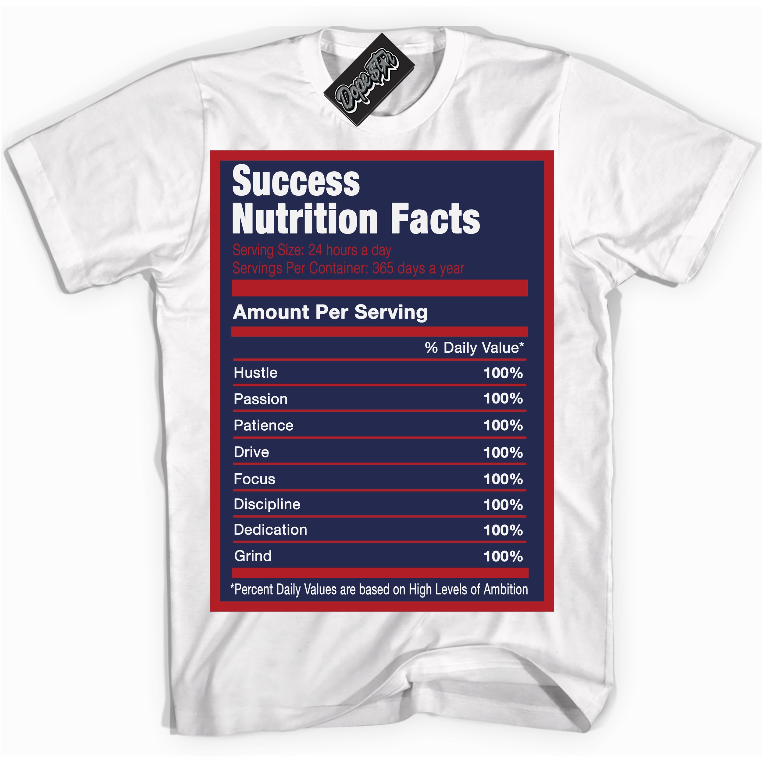 Cool White Shirt with “Success Nutrition” design that perfectly matches the Howard University 1s Jordans.