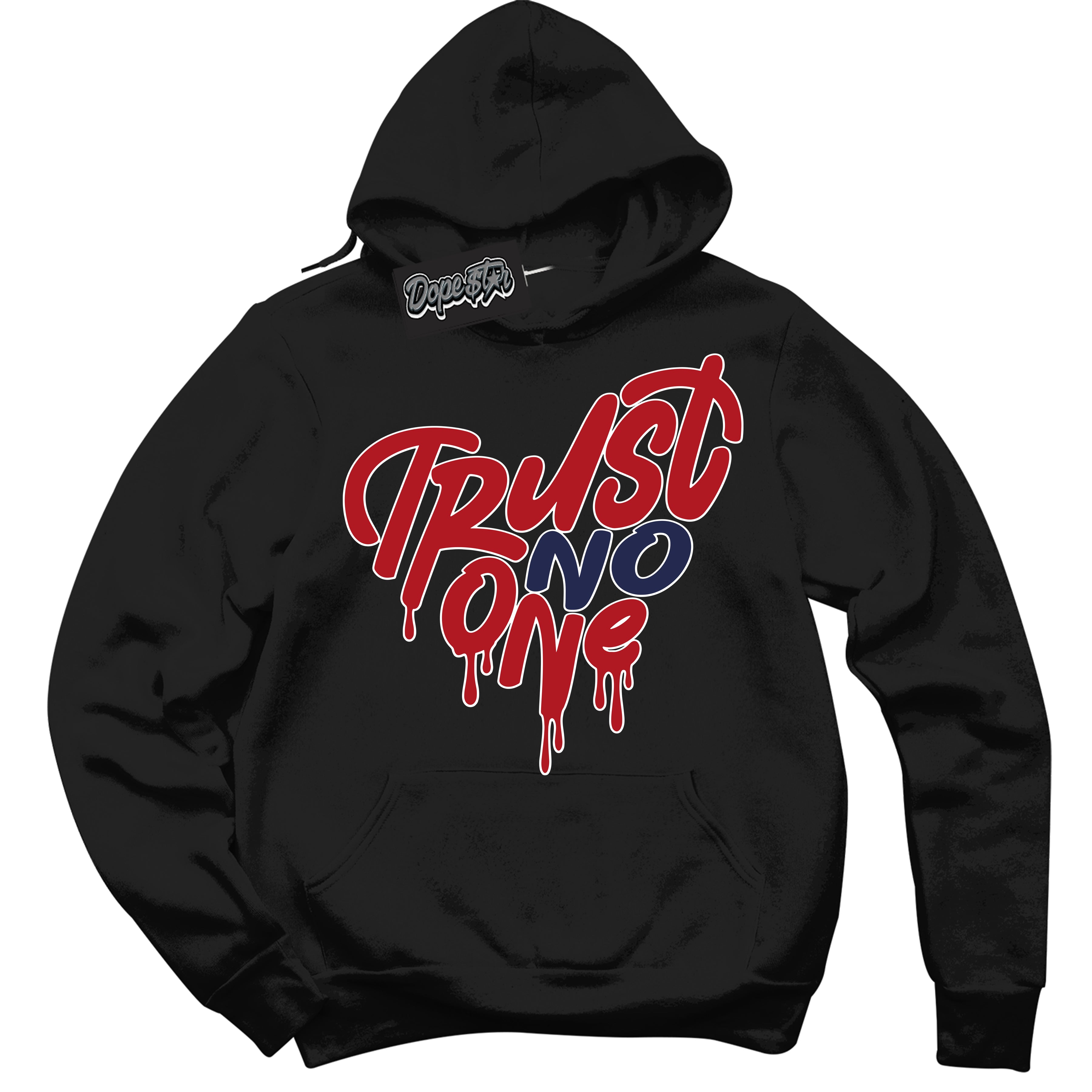 Cool Black Hoodie with “Trust No One Heart” design that Perfectly Matches Howard University 1s Jordans.