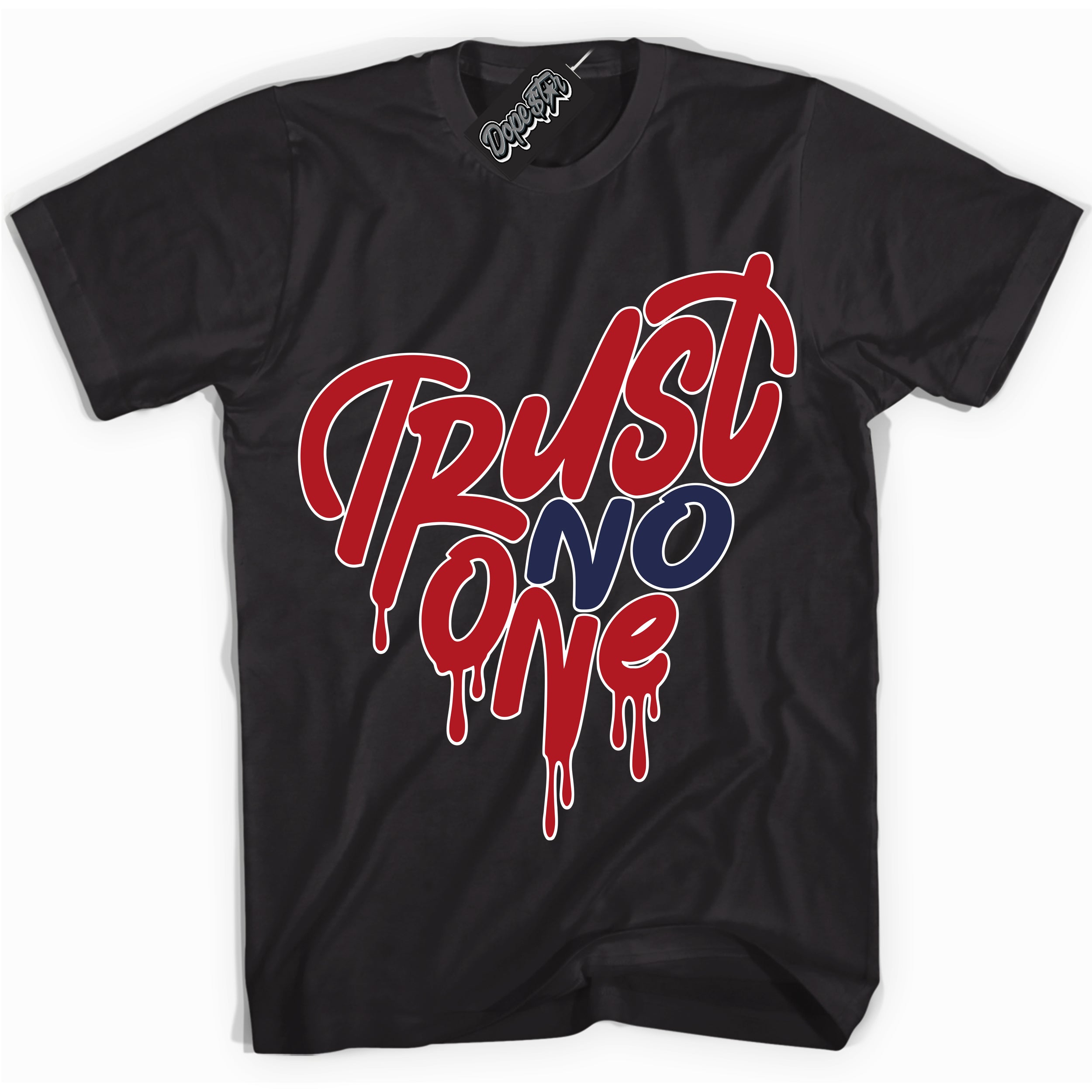 Cool Black Shirt with “Trust No One Heart” design that perfectly matches the Howard University 1s Jordans.