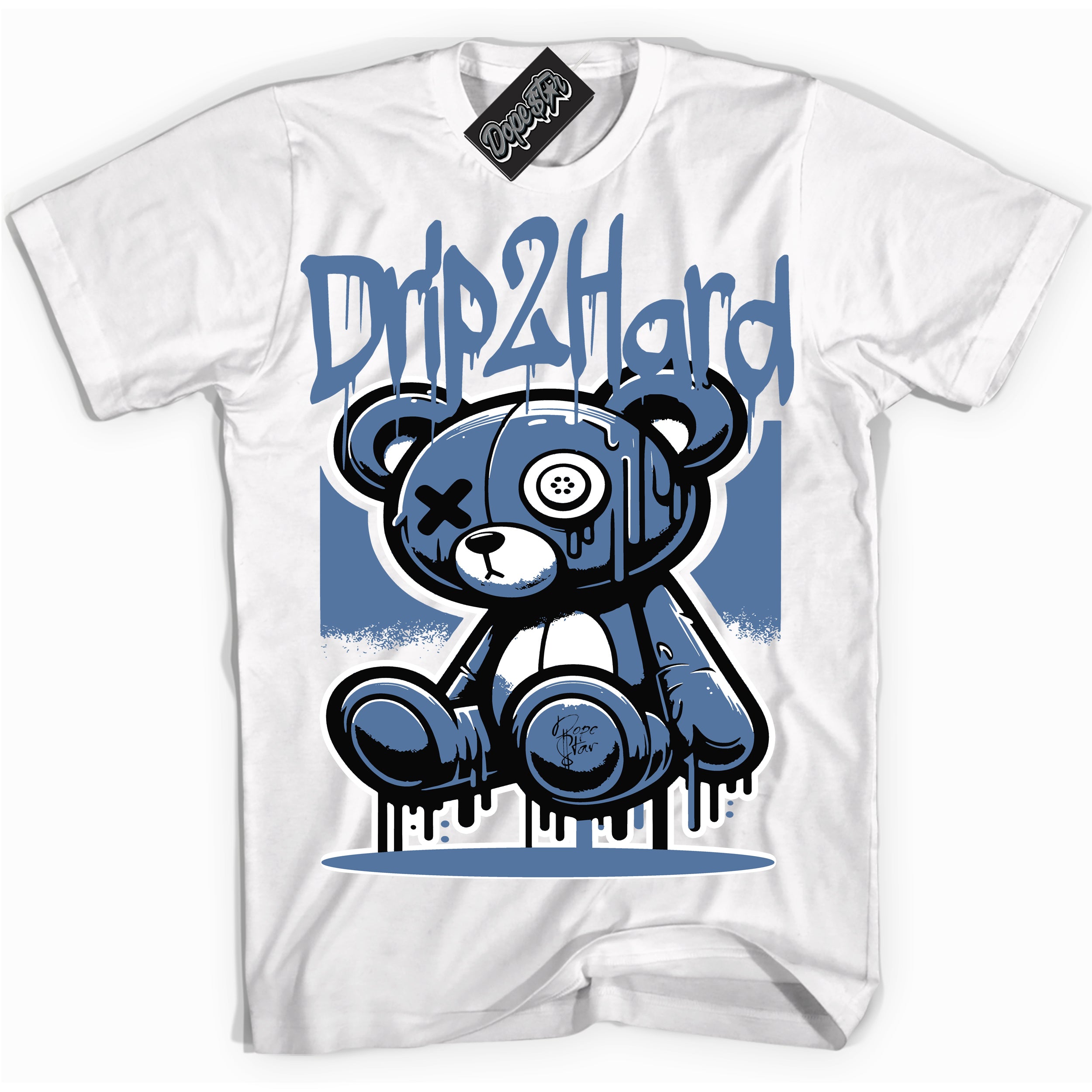 Cool White graphic tee with “ Drip 2 Hard ” design, that perfectly matches Mystic Navy 1s