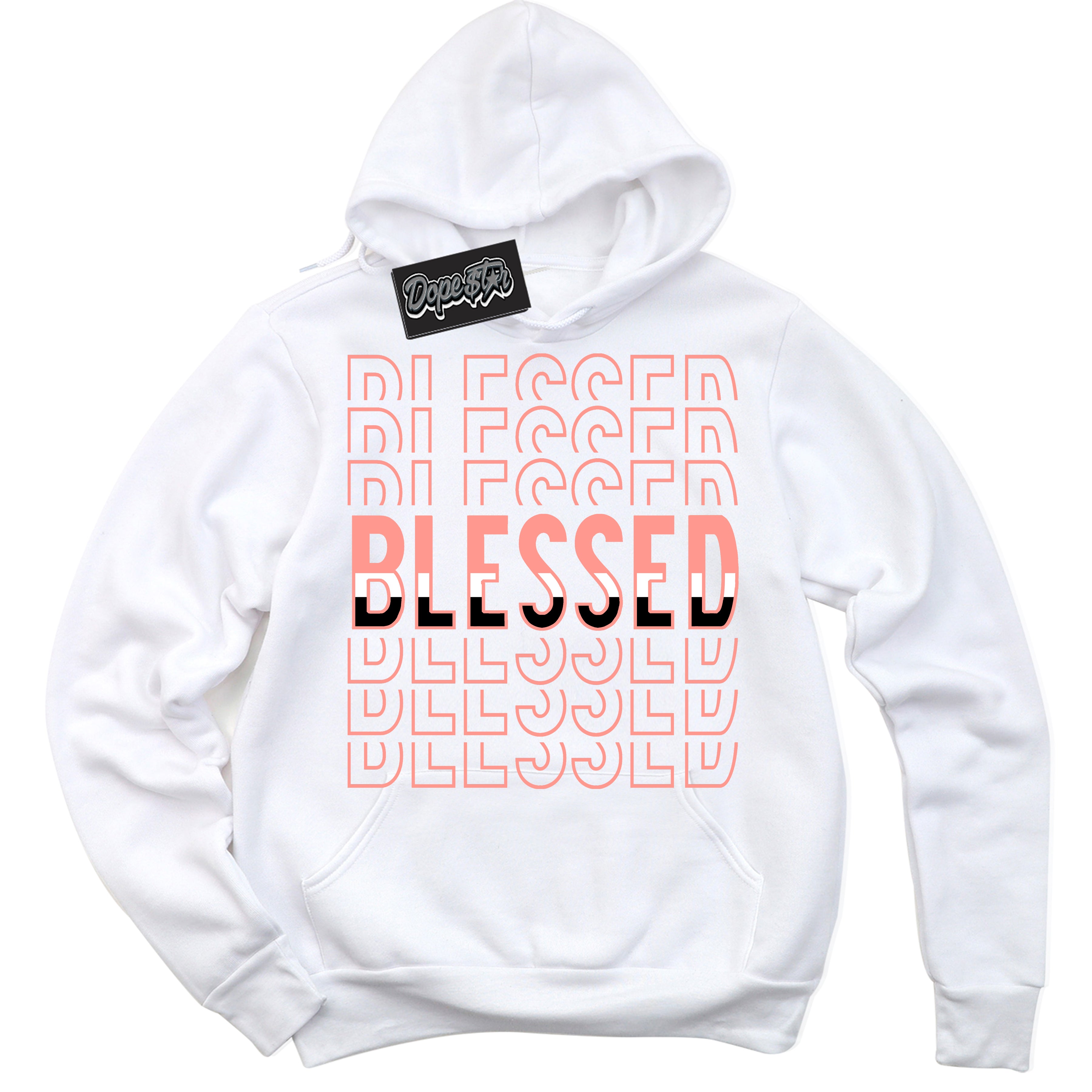 Cool White Hoodie with “Blessed Stacked” design that Perfectly Matches Paris Saint-Germain 1s Jordans.