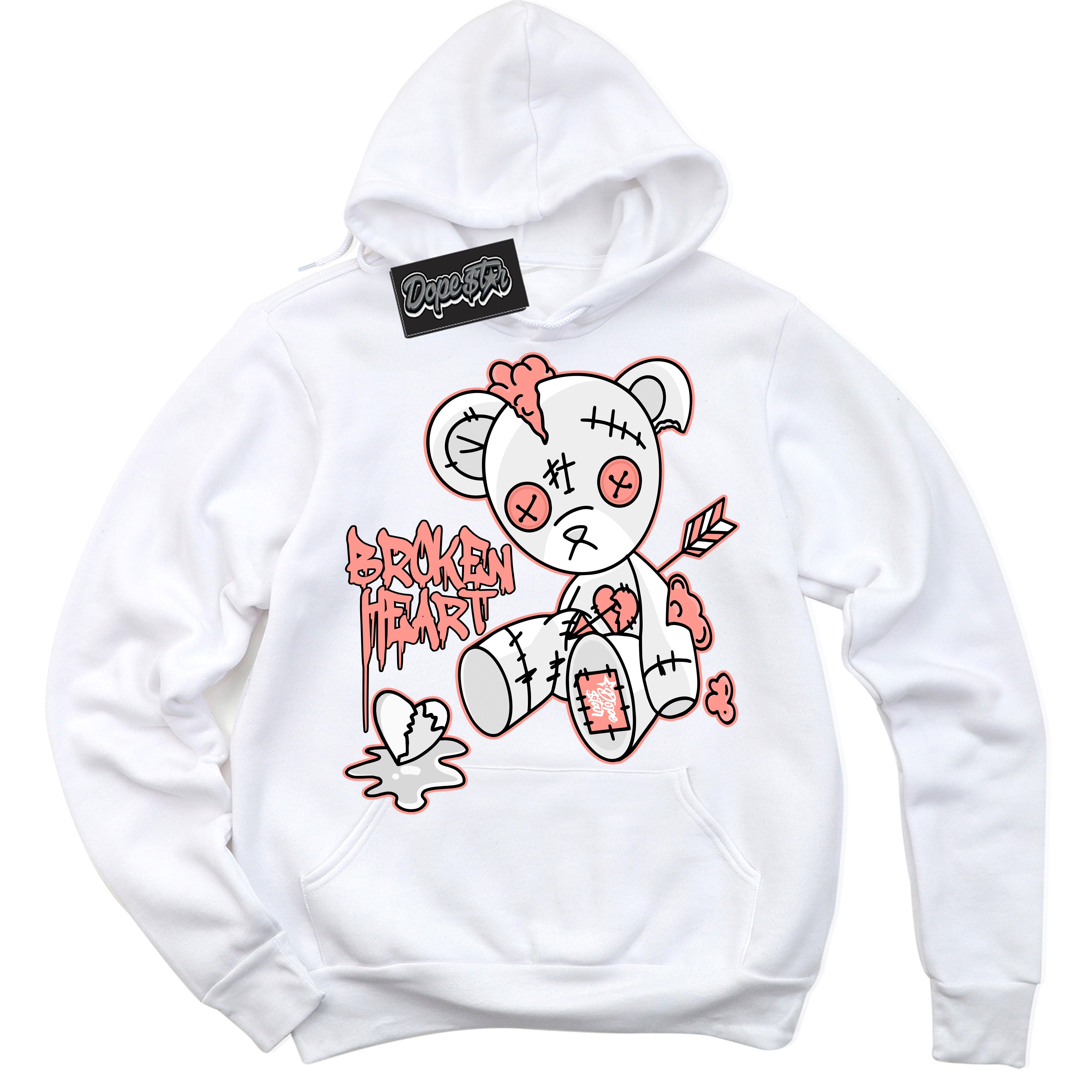 Cool White Hoodie with “Broken Heart Bear” design that Perfectly Matches Paris Saint-Germain 1s Jordans.