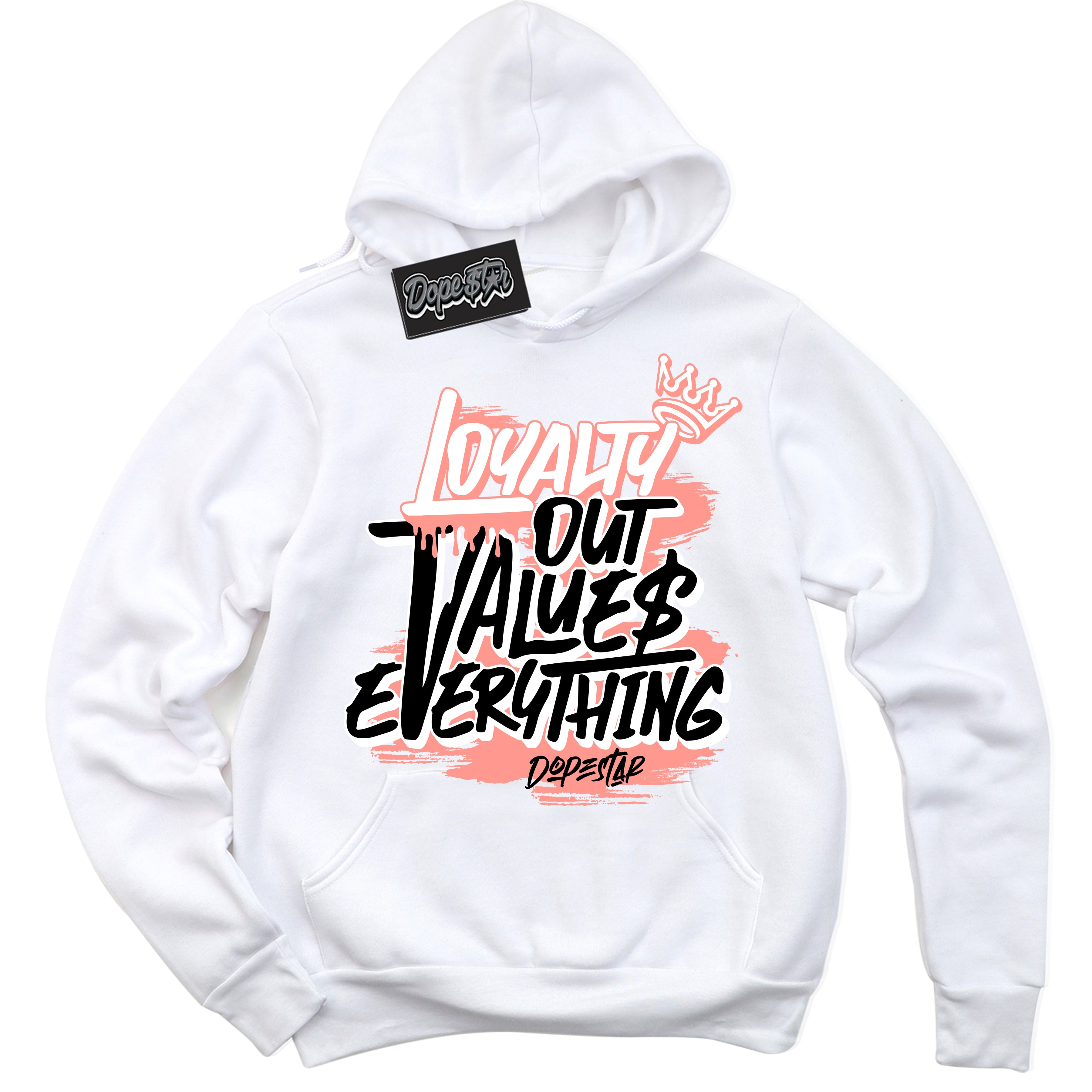 Cool White Hoodie with “Loyalty Out Values Everything” design that Perfectly Matches Paris Saint-Germain 1s Jordans.