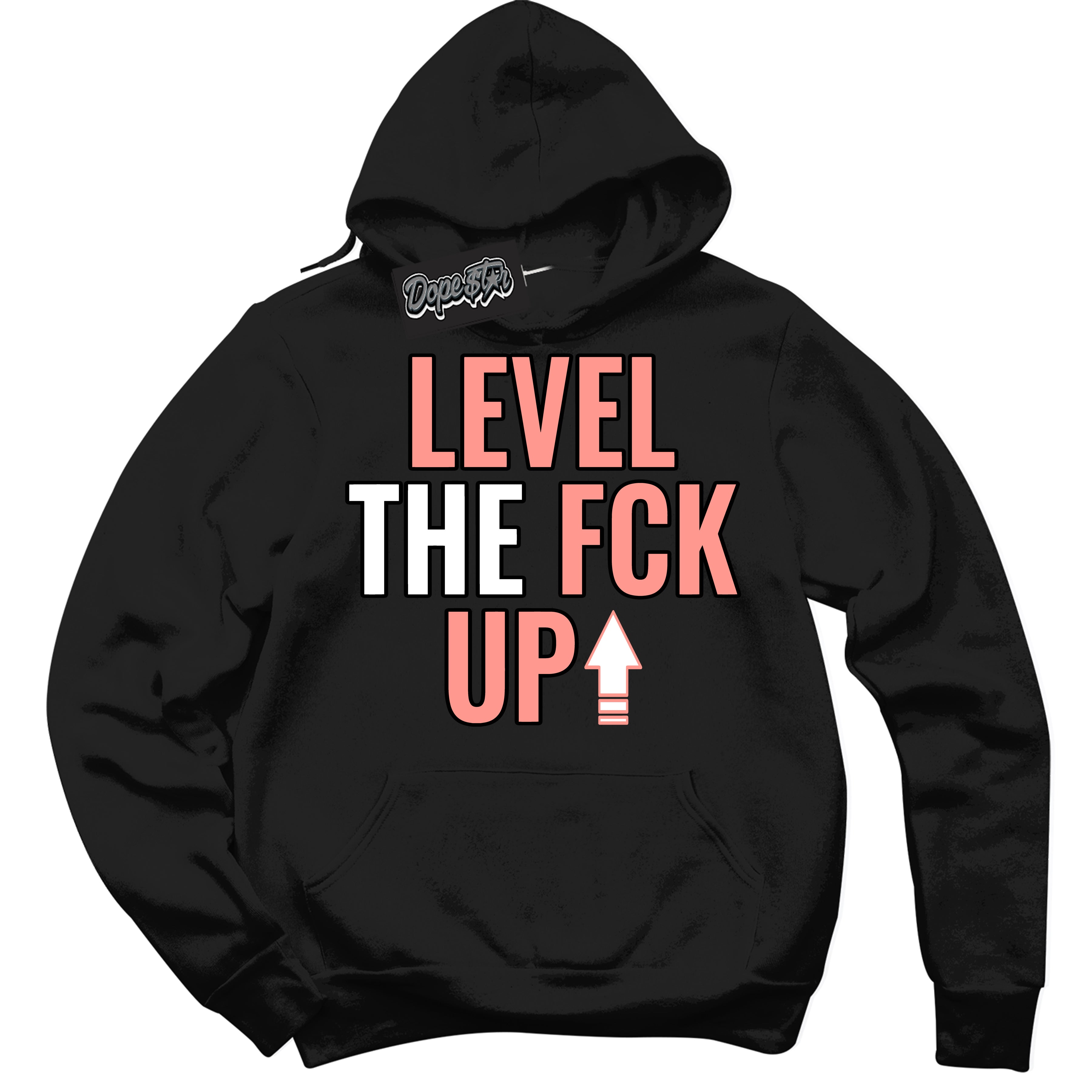 Cool Black Hoodie with “Level The Fck Up” design that Perfectly Matches Paris Saint-Germain 1s Jordans.