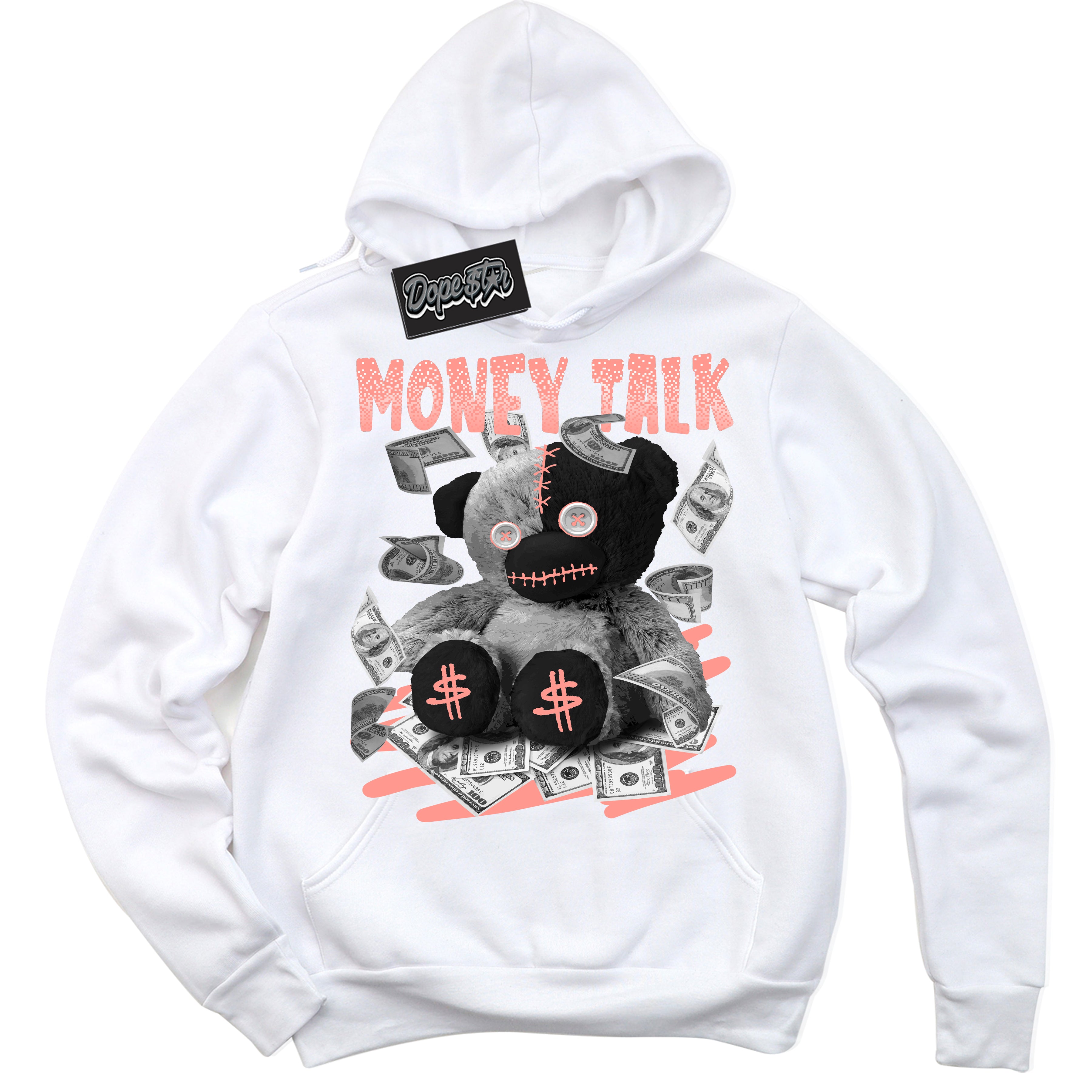 Cool White Hoodie with “Money Talk Bear” design that Perfectly Matches Paris Saint-Germain 1s Jordans.