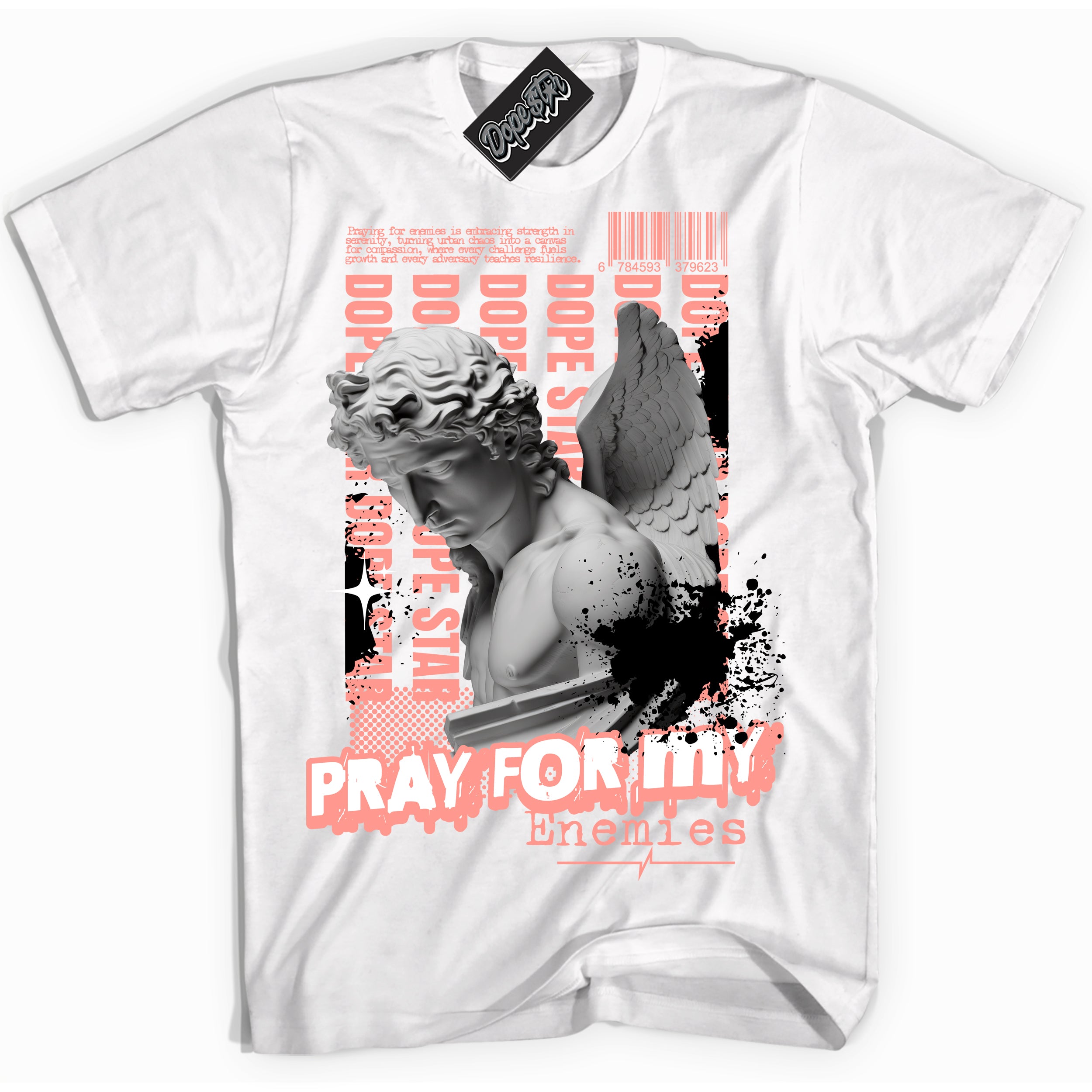 Cool White Shirt with “Pray Enemies” design that perfectly matches the Paris Saint-Germain 1s Jordans.