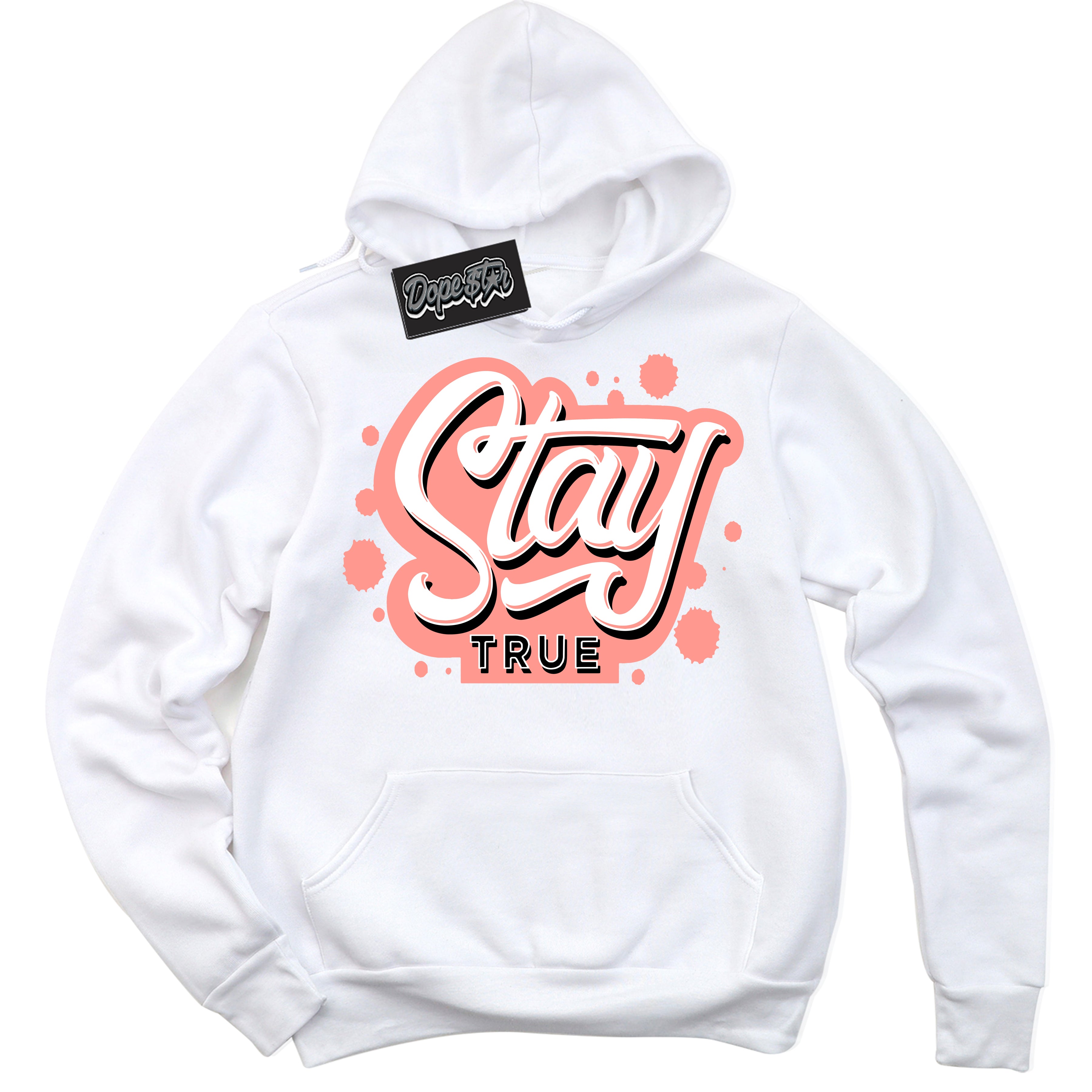 Cool White Hoodie with “Stay True” design that Perfectly Matches Paris Saint-Germain 1s Jordans.