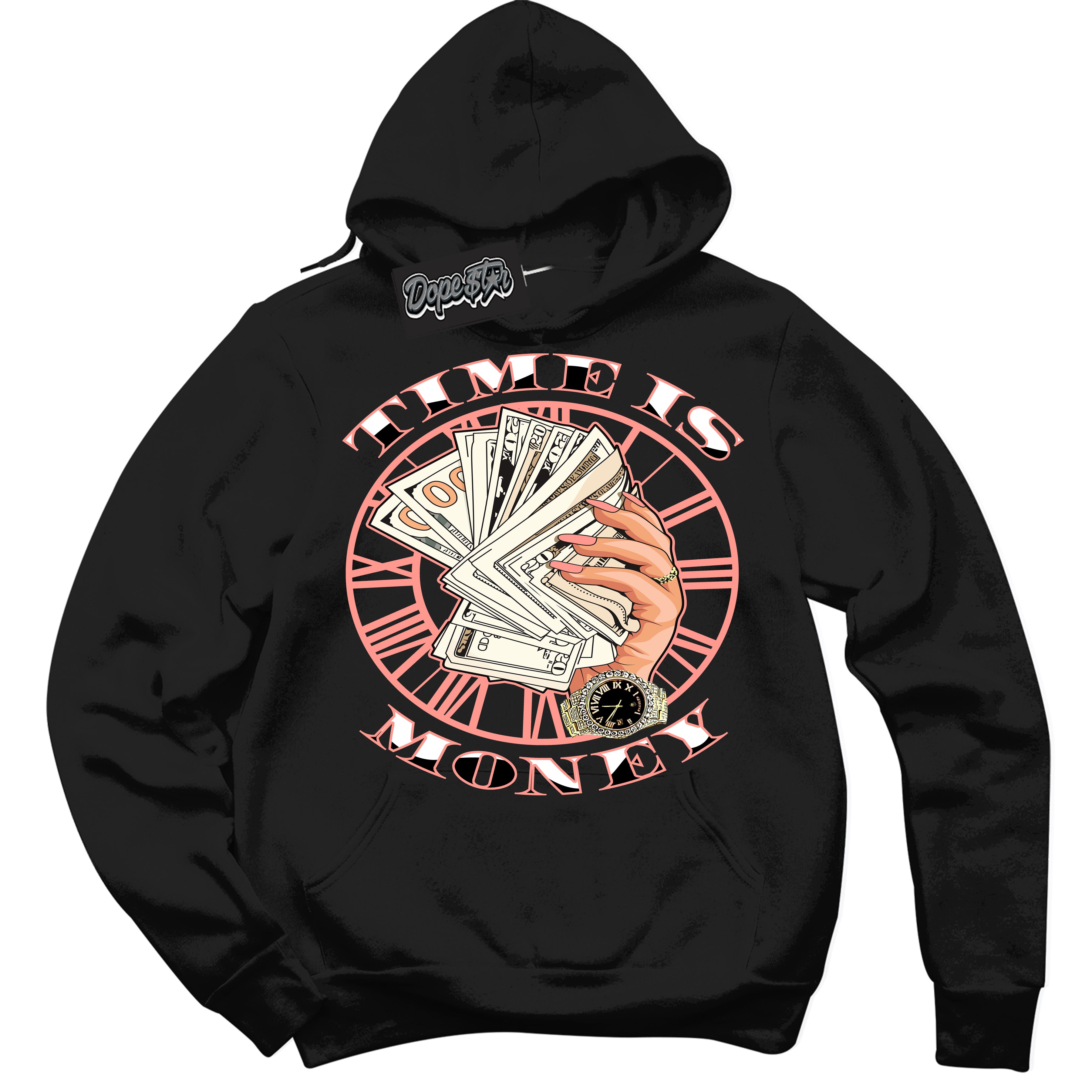 Cool Black Hoodie with “Time Is Money” design that Perfectly Matches Paris Saint-Germain 1s Jordans.