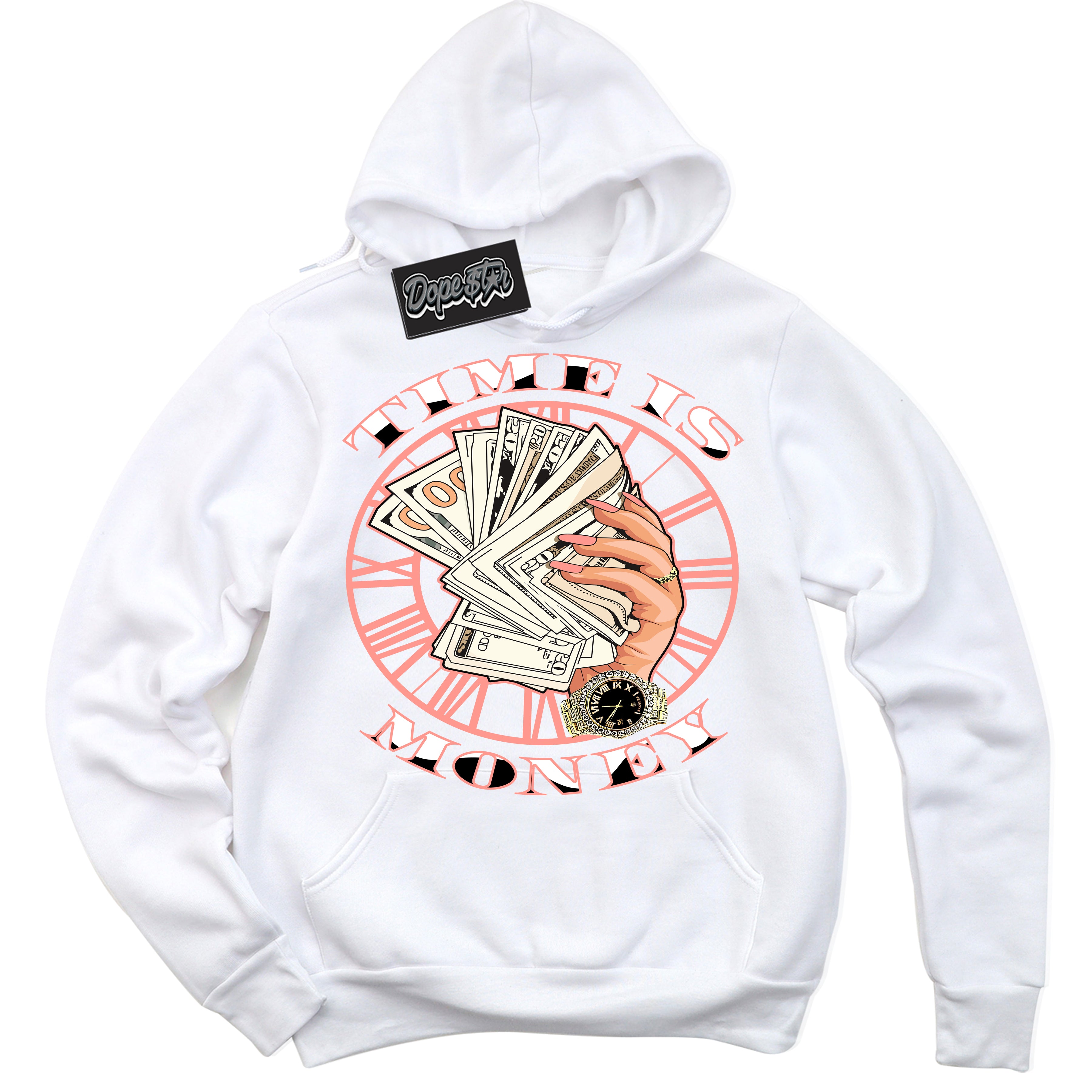 Cool White Hoodie with “Time Is Money” design that Perfectly Matches Paris Saint-Germain 1s Jordans.