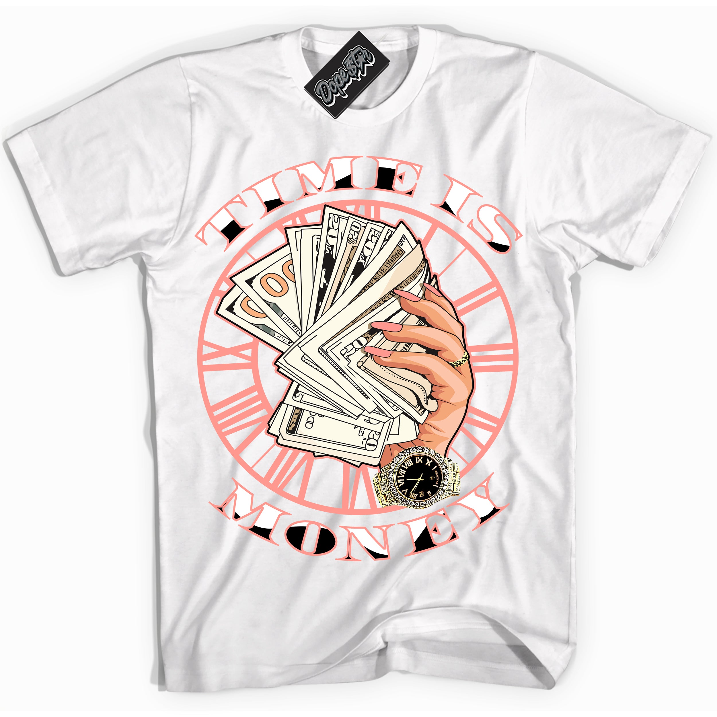 Cool White Shirt with “Time Is Money” design that perfectly matches the Paris Saint-Germain 1s Jordans.