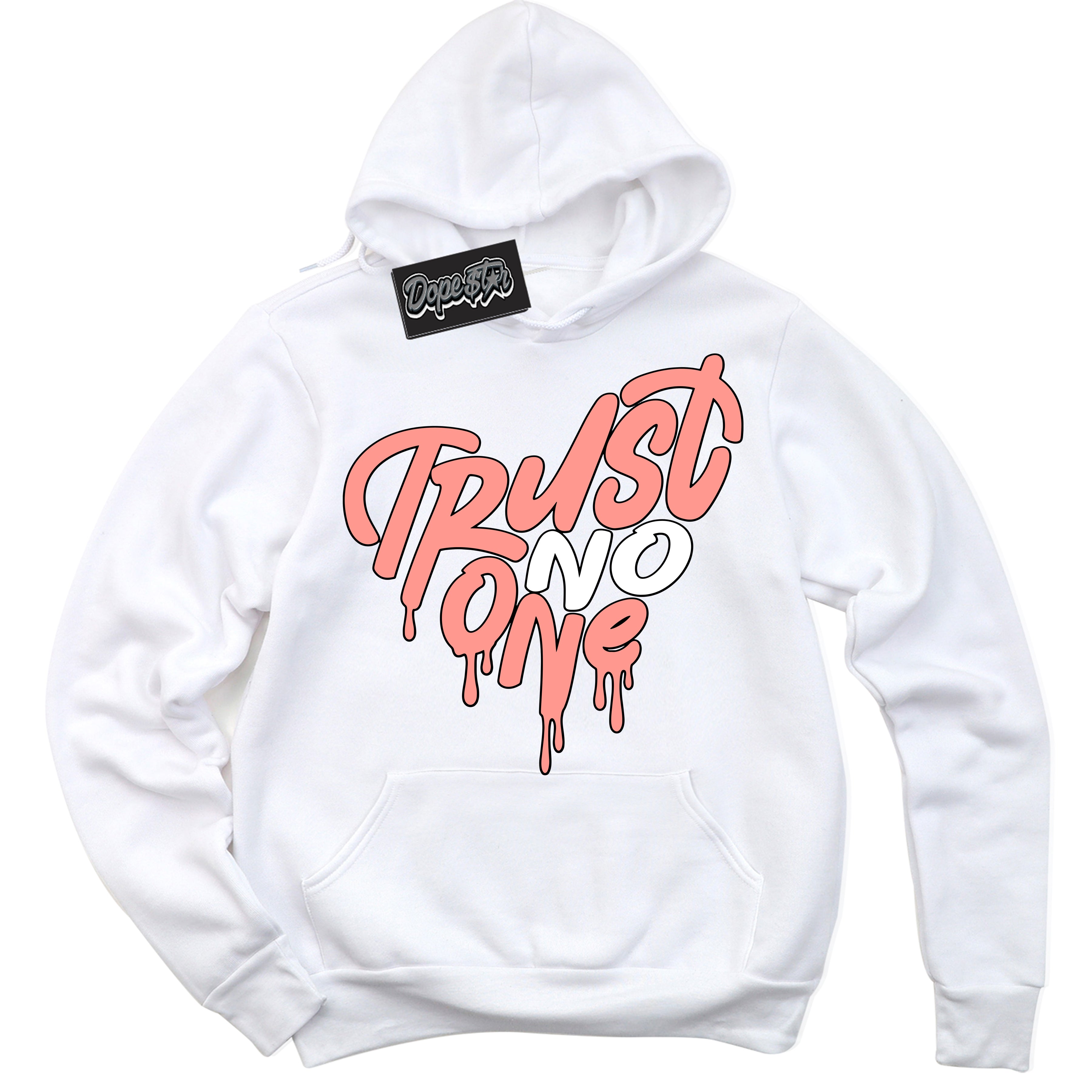 Cool White Hoodie with “Trust No One Heart” design that Perfectly Matches Paris Saint-Germain 1s Jordans.